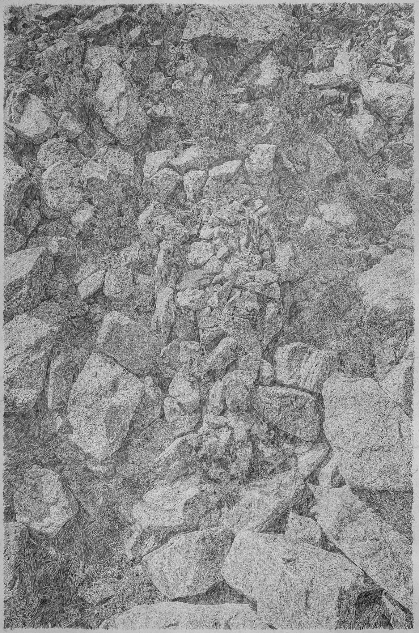 Covered (mountain rocks), graphite on paper, 320 x 220 cm,  2020 (in private collection) 