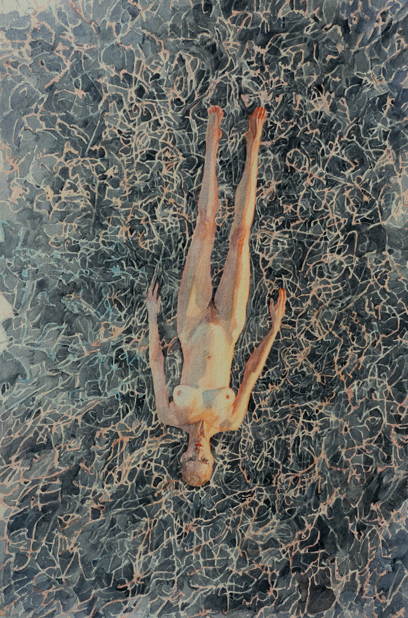 02.03, watercolor on paper, 42 x 28 cm (based on drone performance registration February 3 2025)