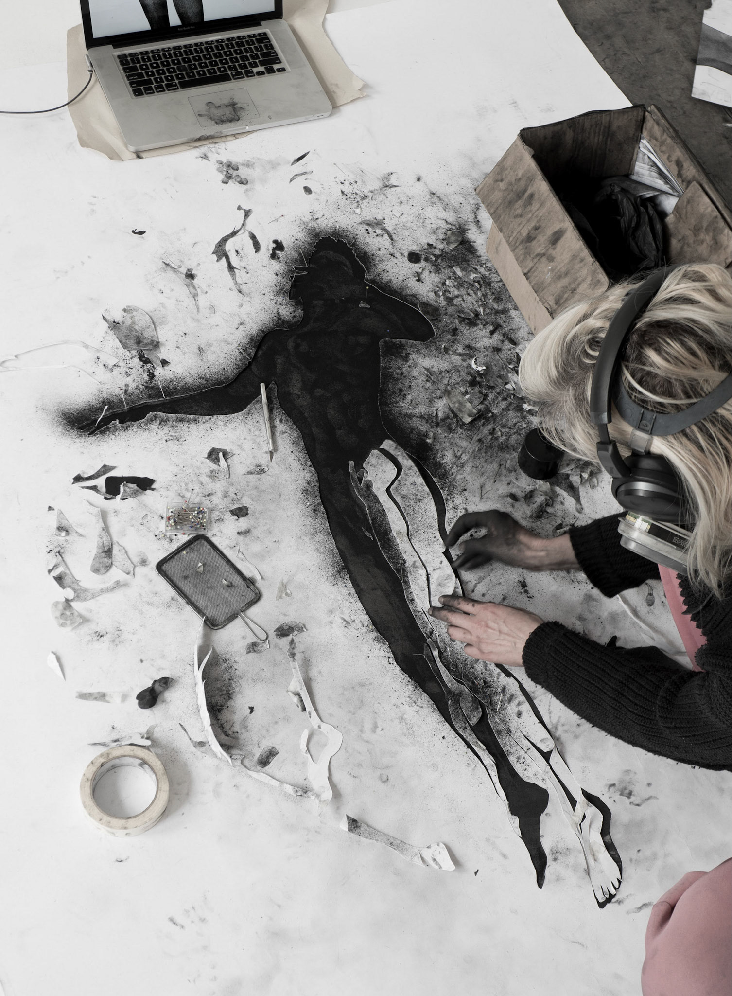 Untitled - making of, graphite powder on paper