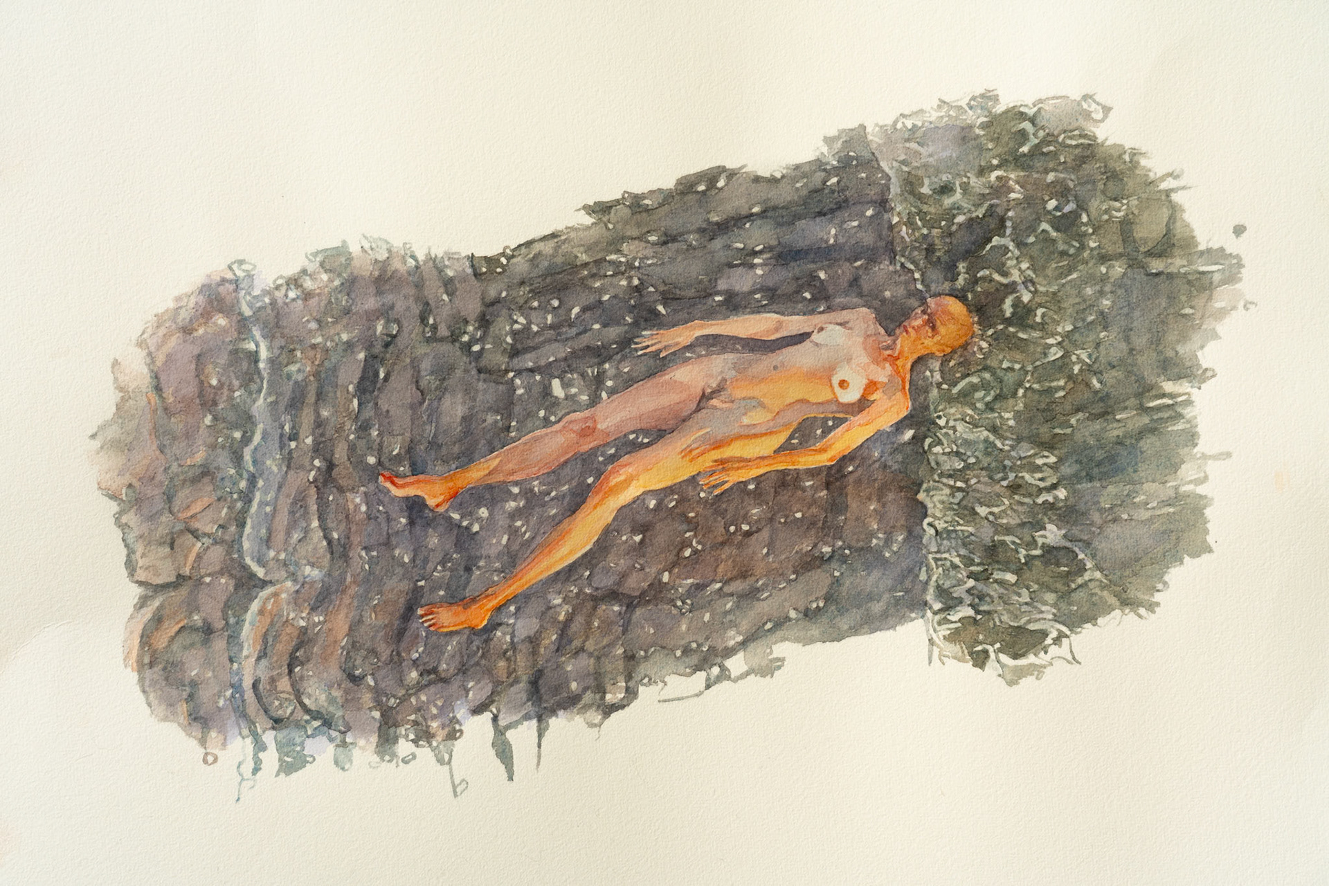 07.10, watercolor on paper, 34 x 48 cm (based on drone performance registration July 10 2025)