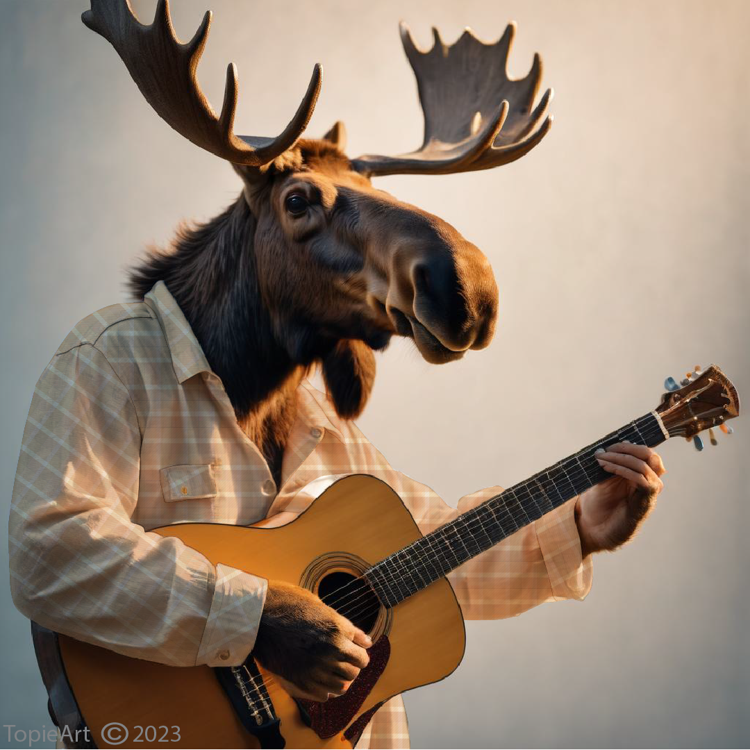 Yves the Moose in Beige Flannel Playing Guitare - SM202309-MSF008