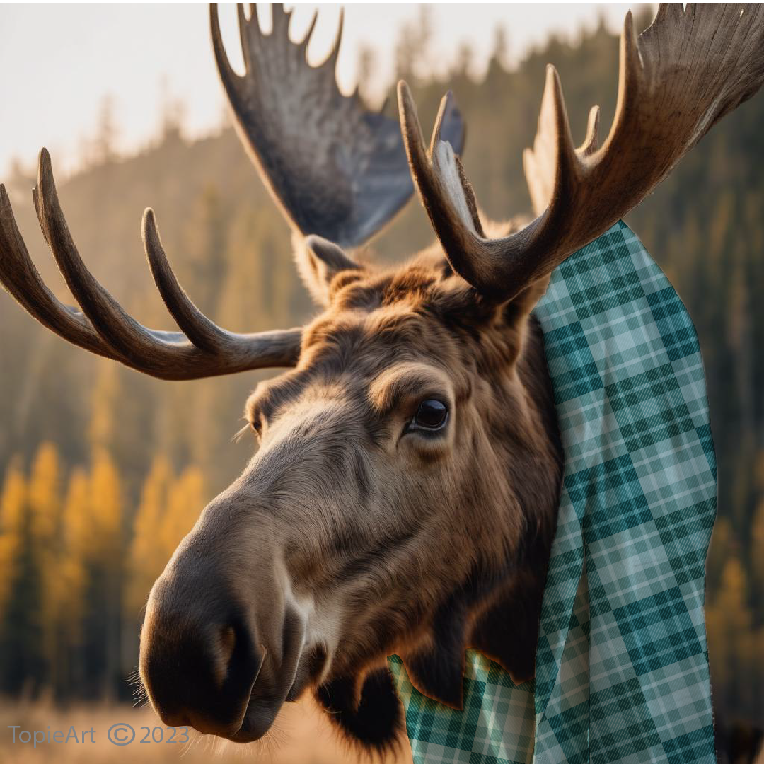 Charles the Moose in Flannel  with a Green Scarf - SM202309-MSF004