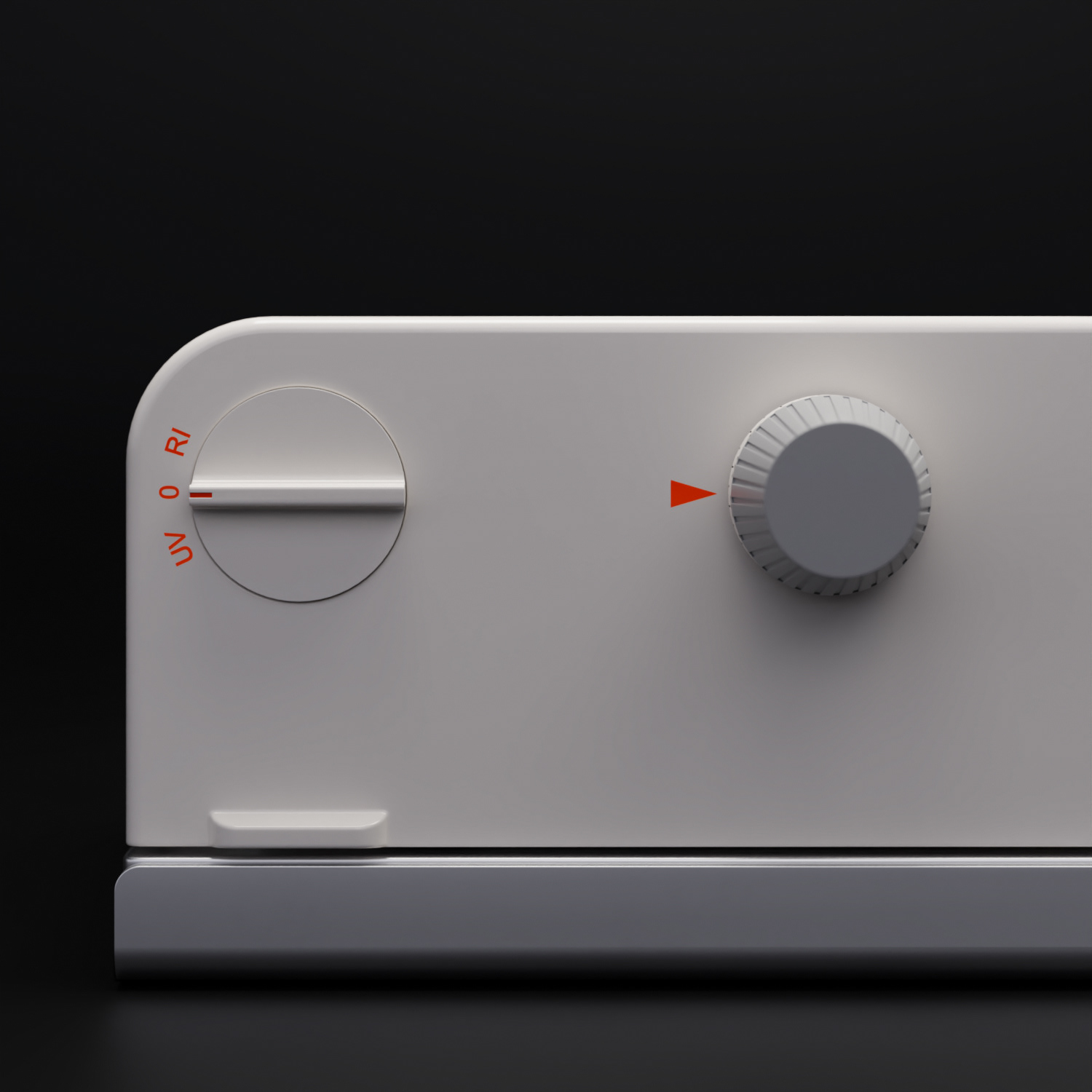 3D Produktvisualisierung, Braun Cosmolux in weiß, Seitenansicht mit Schaltern, Hintergrund schwarz, Design Marius Nied