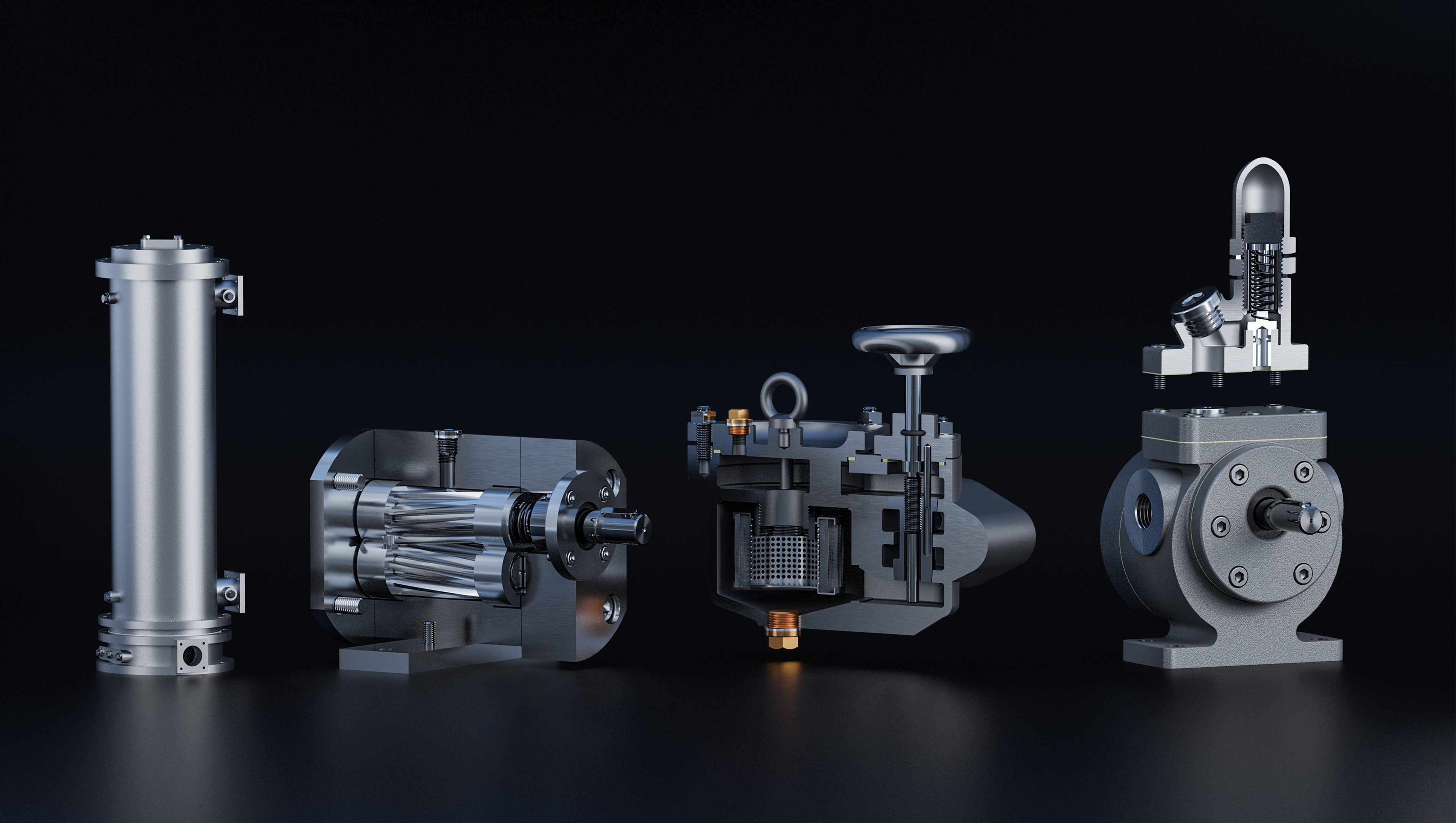 3D-Visualisierung von verschiedenen Pumpen und Tauschern