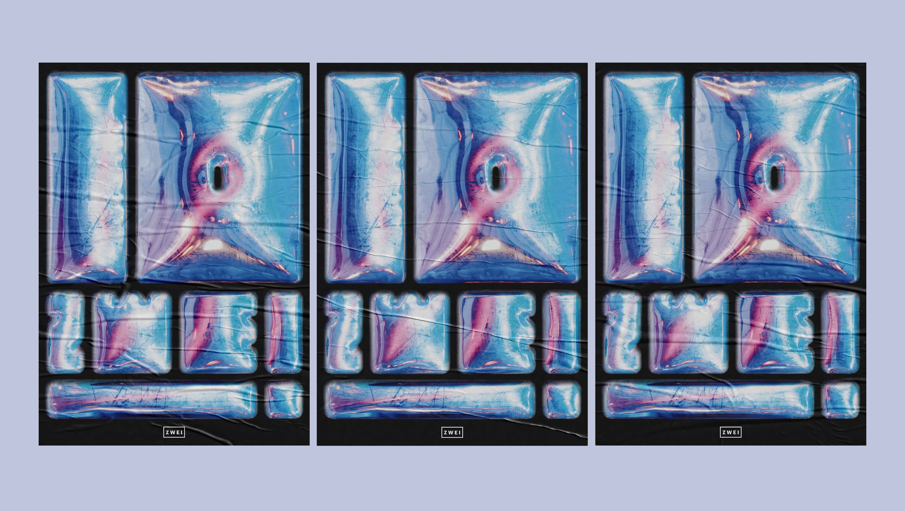 Plakatgestaltung mit 3D-Visualisierung metallig blau, zehn Jahre Disco Zwei