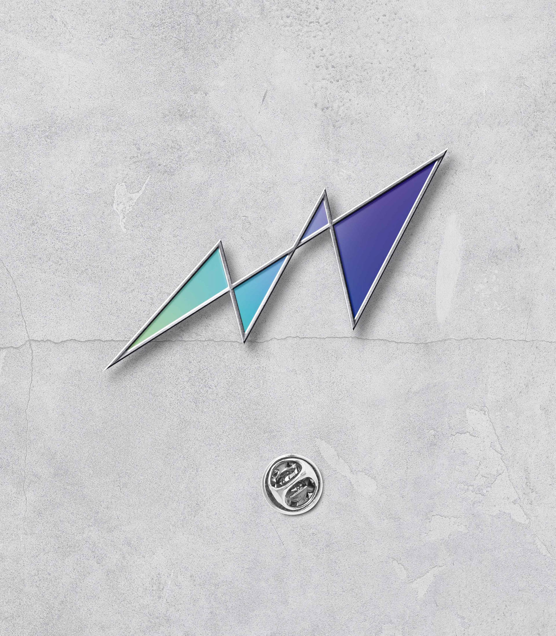 Corporate Design, Logo als Anstecknadel, Farbverlauf, Hintergrund Beton