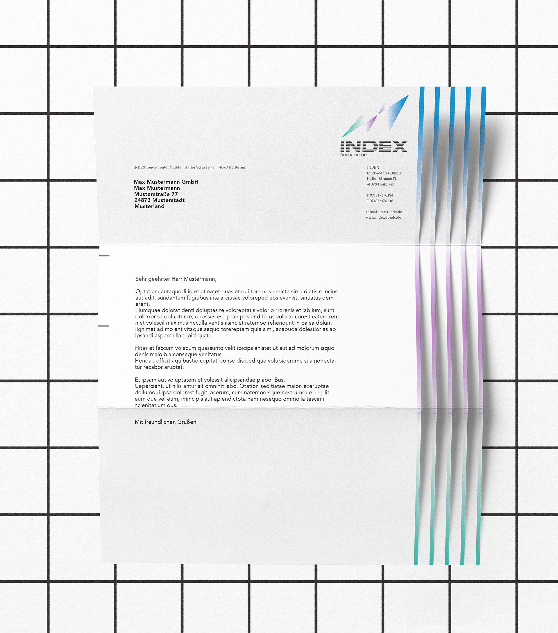 Corporate Design Marius Nied, Geschäftsausstattung Briefpapier mit Farbverlauf