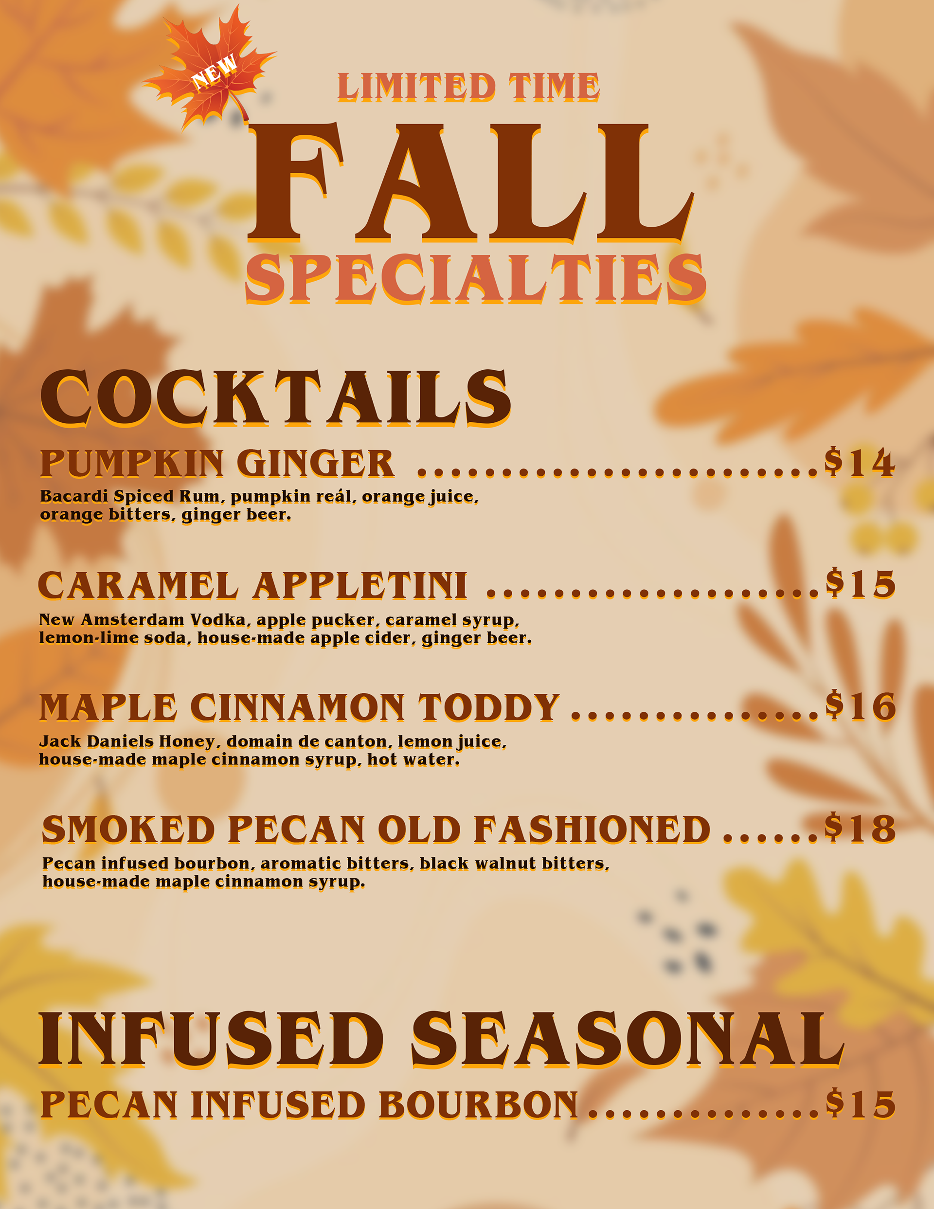 Marriott Fall Specials Menu