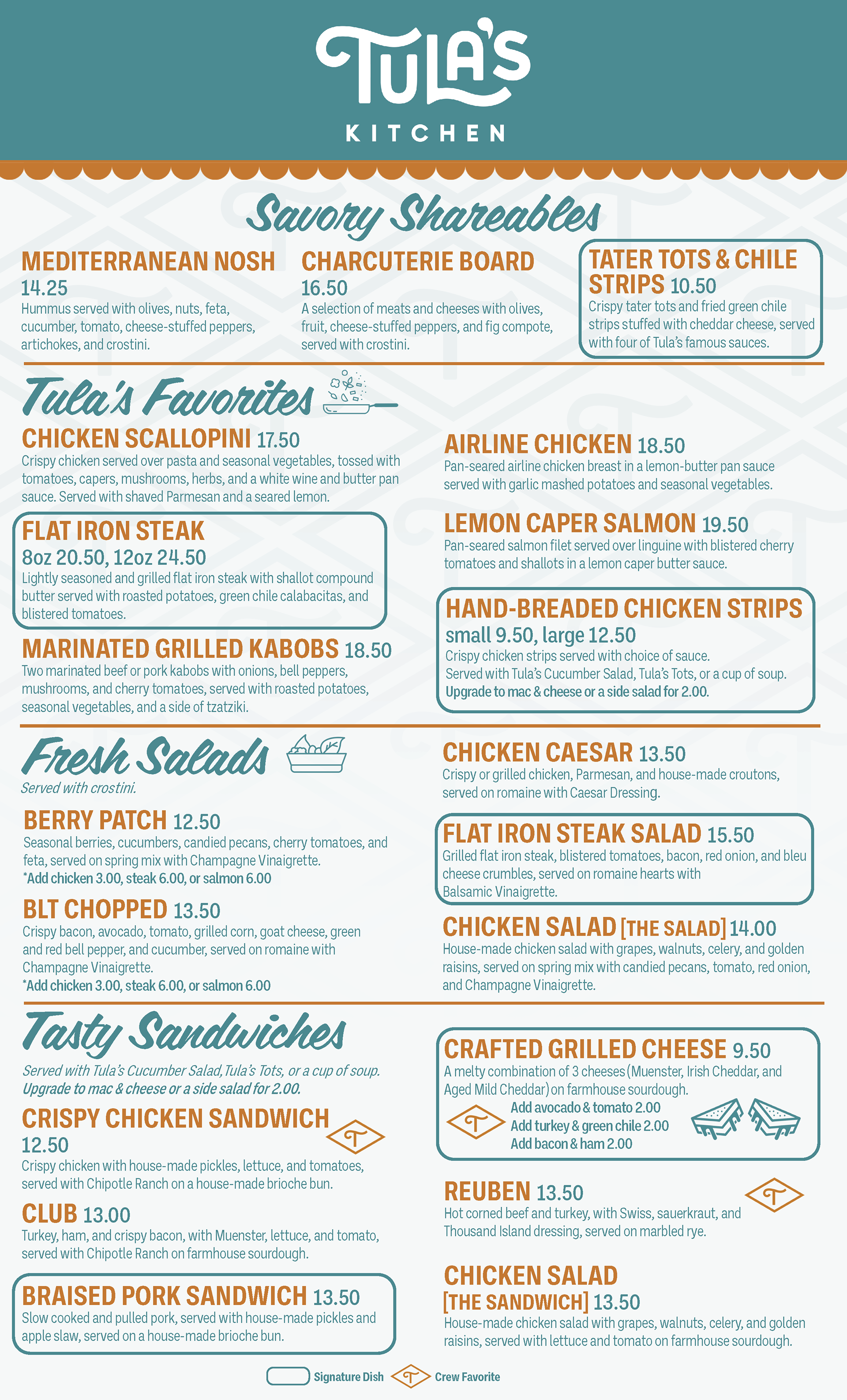 Tula's Kitchen Fall 2023 Menu