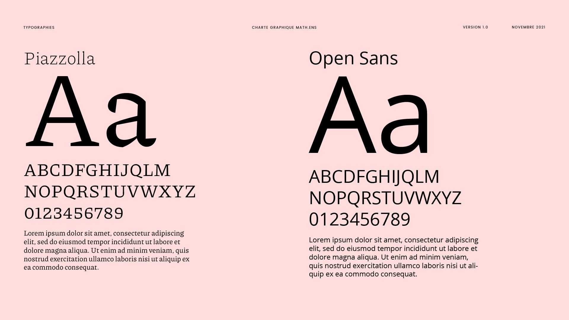 Palettes typographiques du nouveau site web du Département de mathématiques et applications