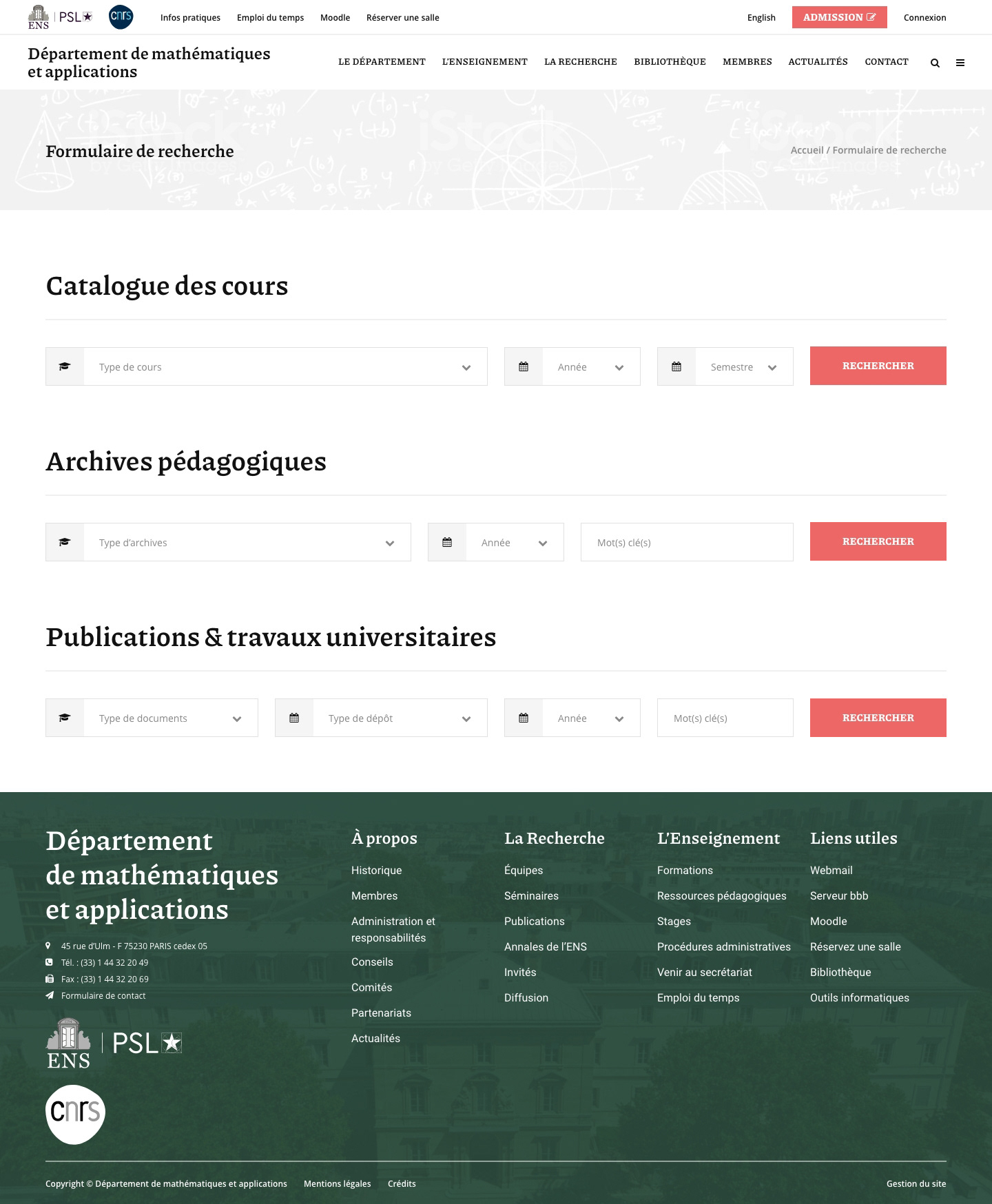 Formulaire de recherche multi-critères