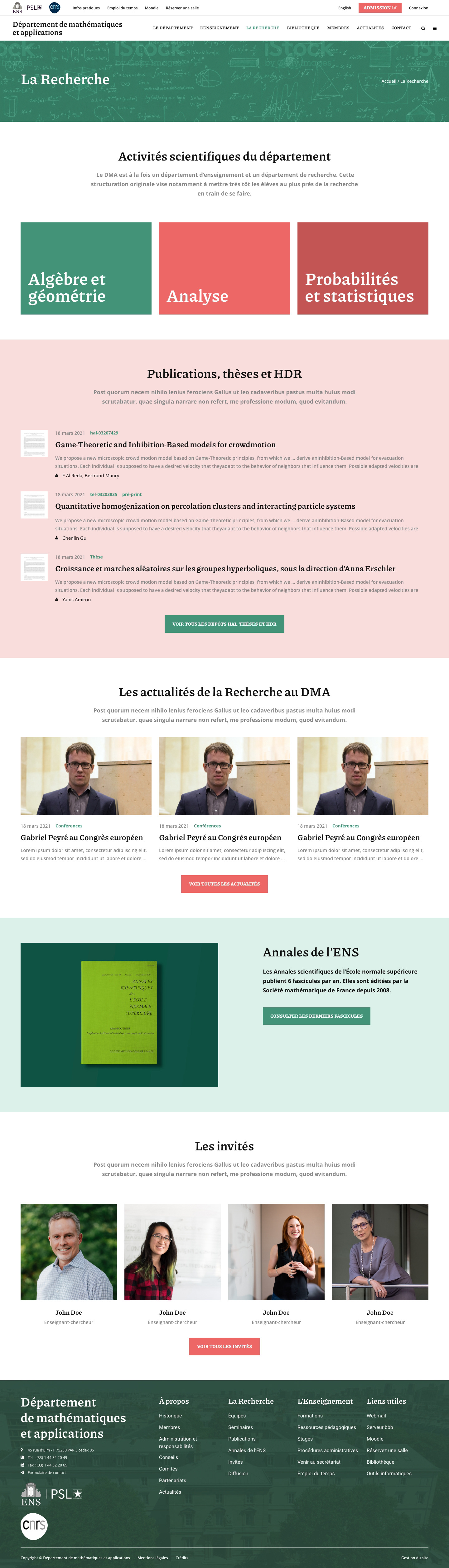 Page accueil Rubrique Recherche