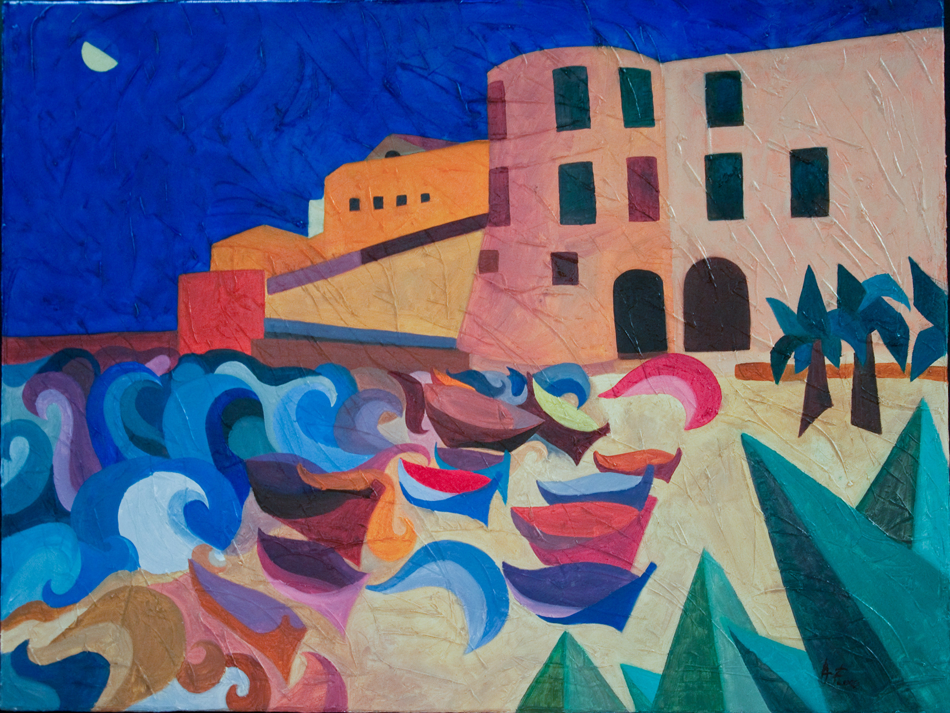Mezzaluna sul mare - 50x70 - olio su tela