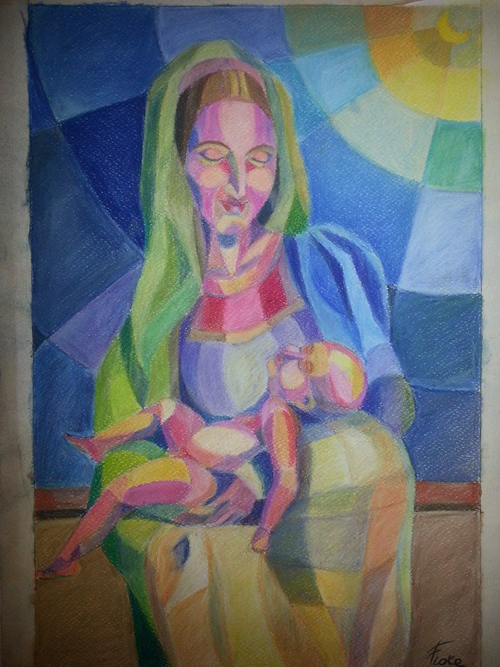 Madonna col bambino - 30x40 - pastelli su cartoncino
