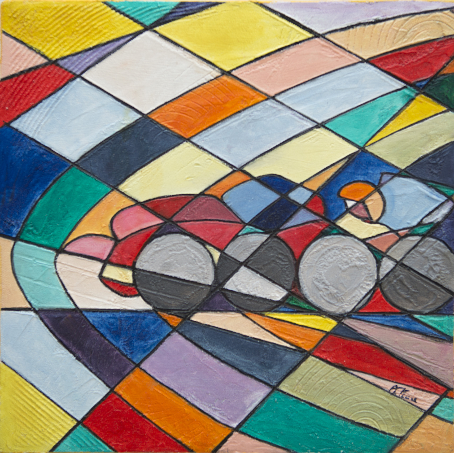 Auto in movimento - 30x30 - tecnica mista