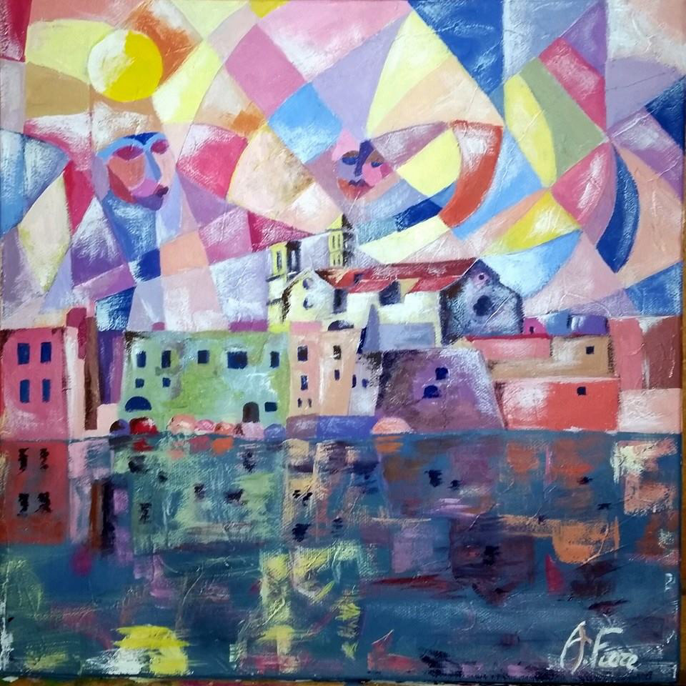 Turisti a Giovinazzo - 30x30 - olio su tela
