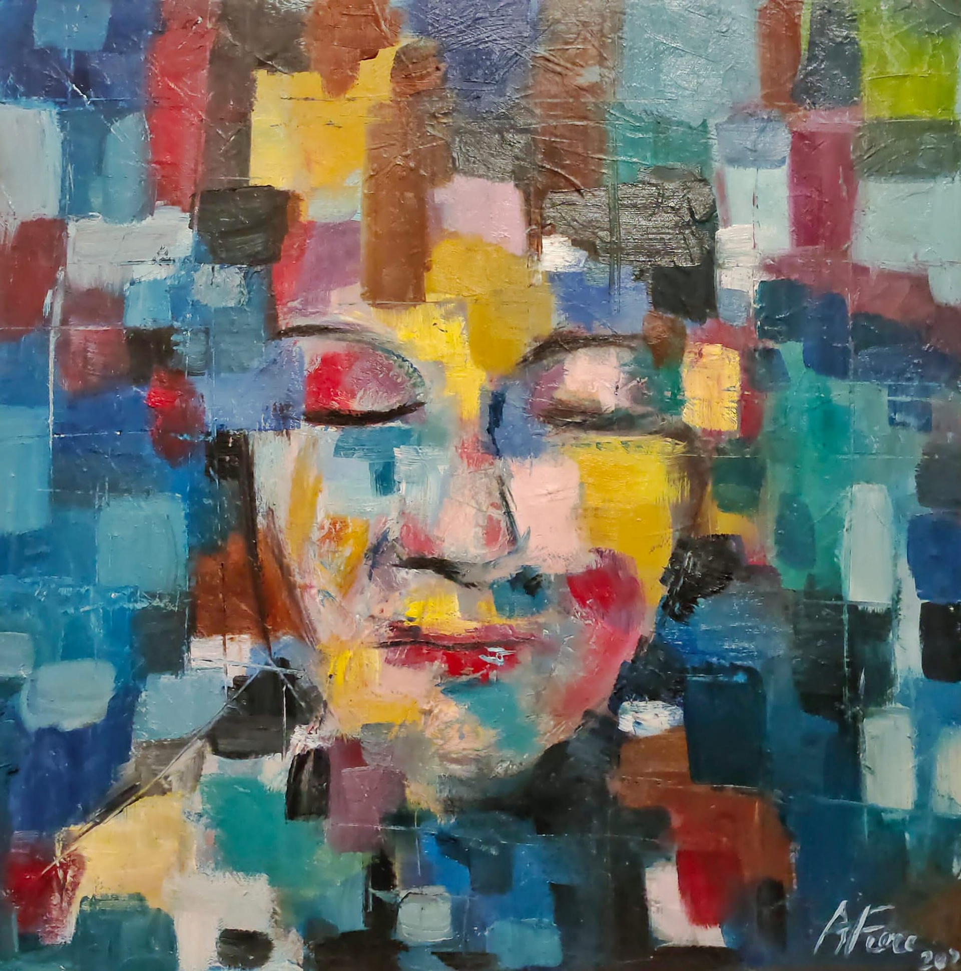 Un solo volto - 50x50 - tecnica mista su tela