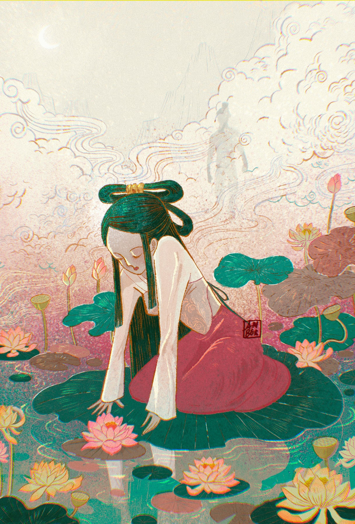 Weaver Girl in a Lotus Lake