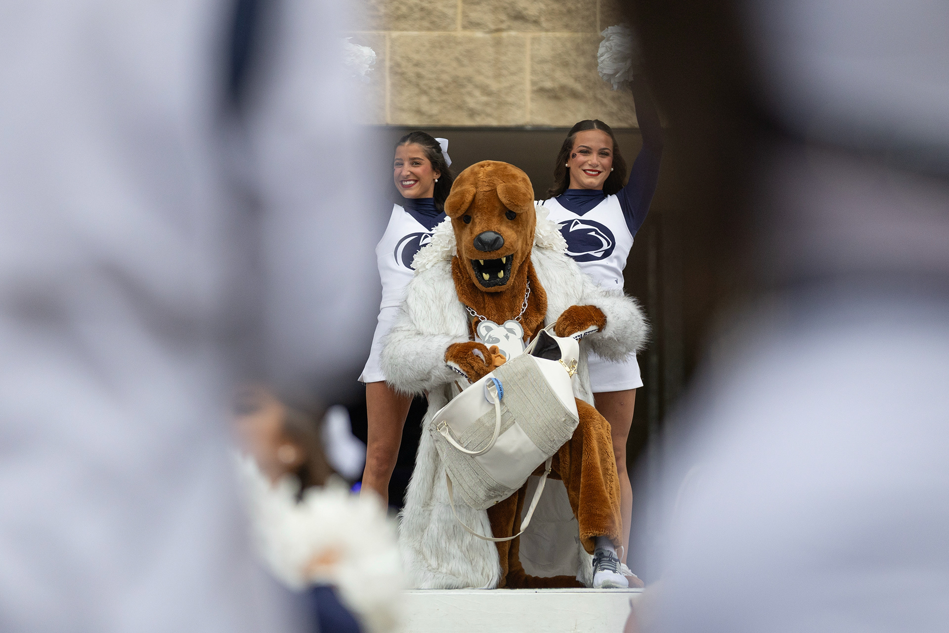 The Nittany Lion is carried out to greet the fans before Penn State's White Out game against Oregon at Beaver Stadium on Saturday, Sept. 27, 2025 in University Park, Pa. The Ducks beat the Nittany Lions in double OT 30-24.