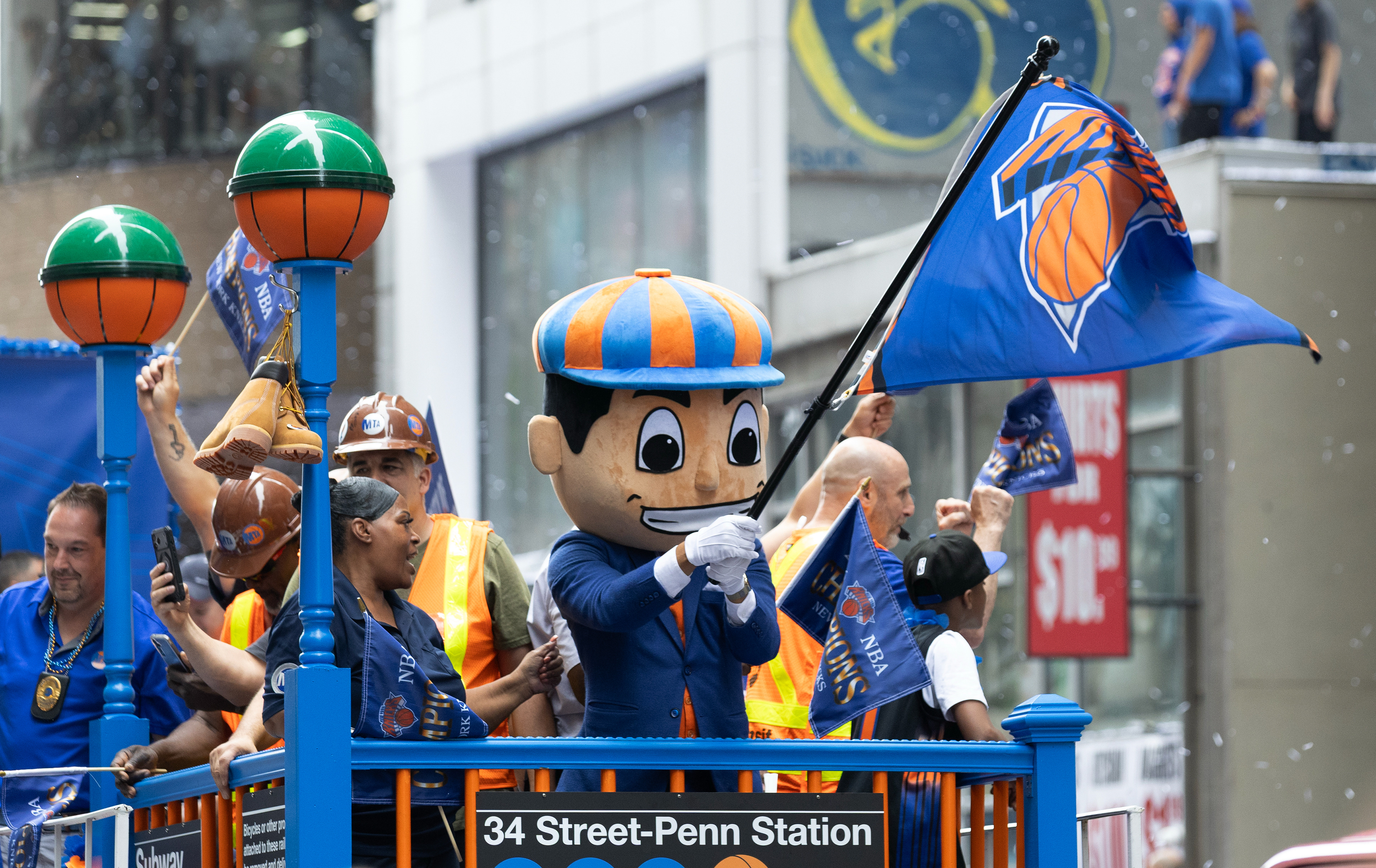 The MTA float passes through the Knick’s ticker tape parade on Thursday, June 18, 2026 in New York, N.Y.
