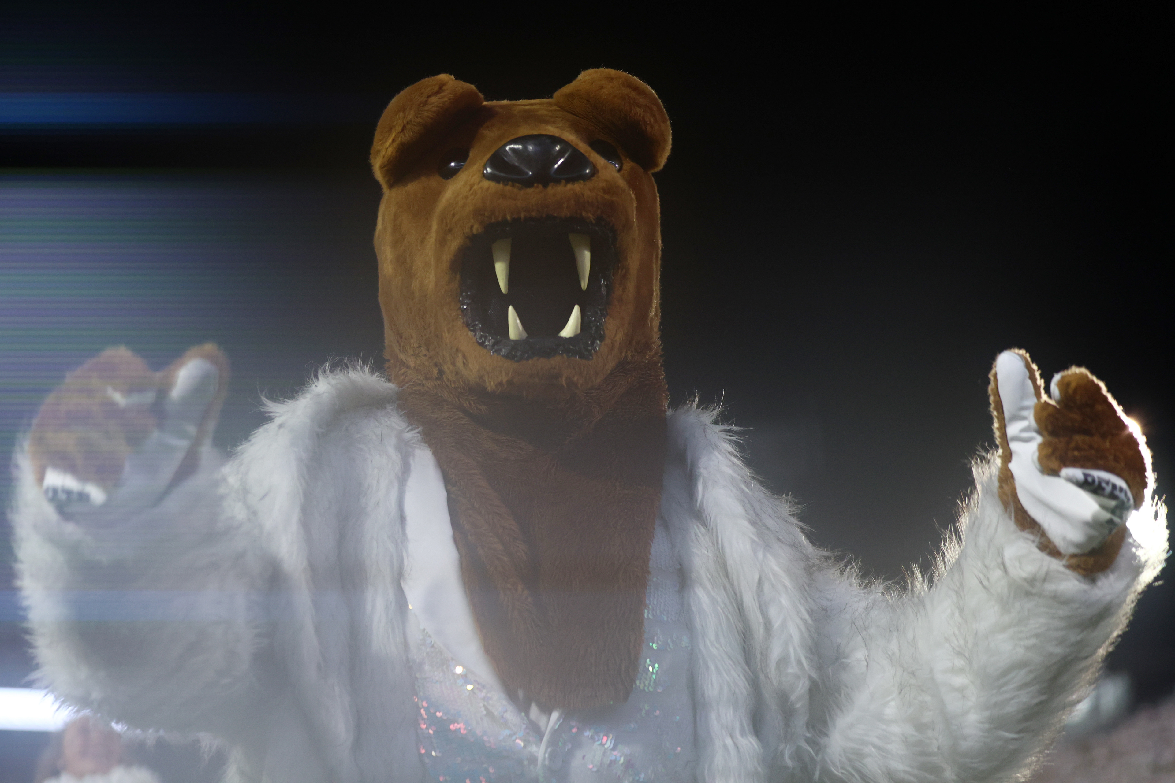 The Nittany Lion stands during Penn State's White Out game against Oregon at Beaver Stadium on Saturday, Sept. 27, 2025 in University Park, Pa. The Ducks beat the Nittany Lions in double OT 30-24.