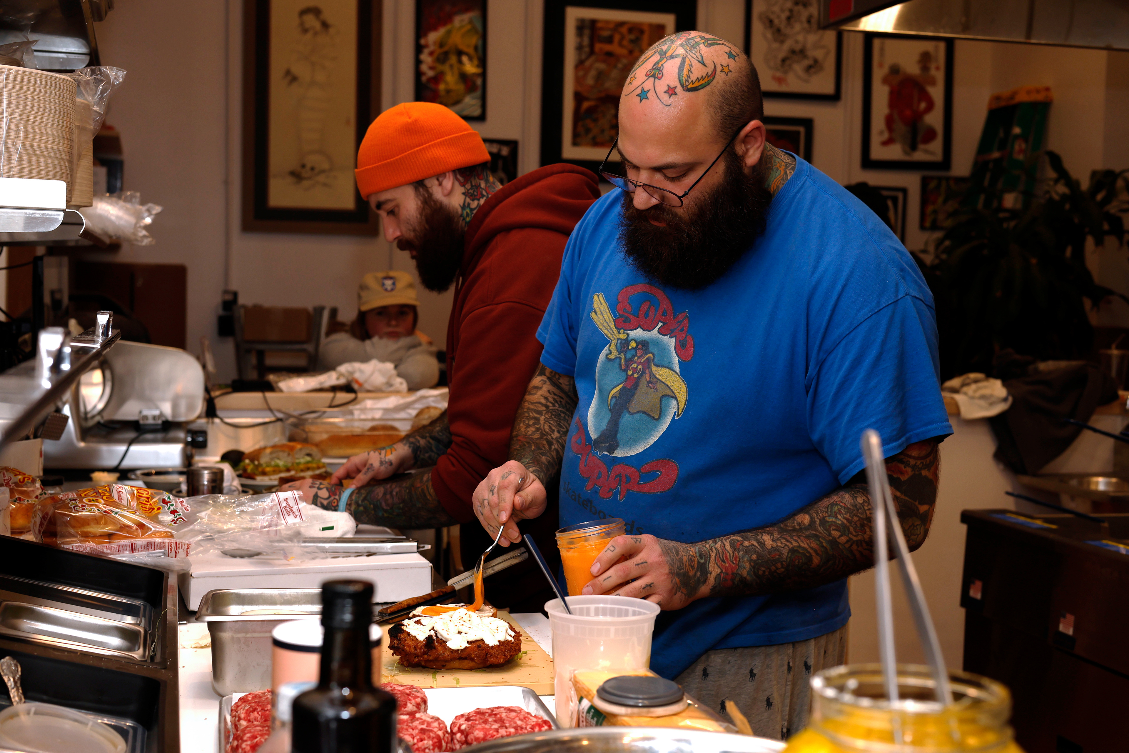 Zach (Left) and Sam Rabiner (Right) prepare food for a menu run-through on Sunday, Dec. 7, 2025 at Zeebo's in Long Beach, NY.