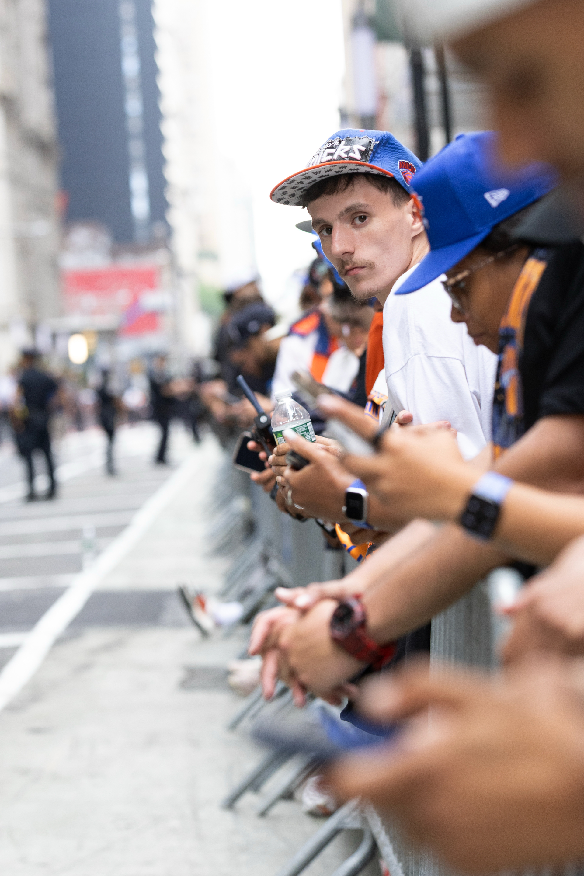 A fan looks down Broadway before the Knick’s ticker tape parade on Thursday, June 18, 2026 in New York, N.Y.