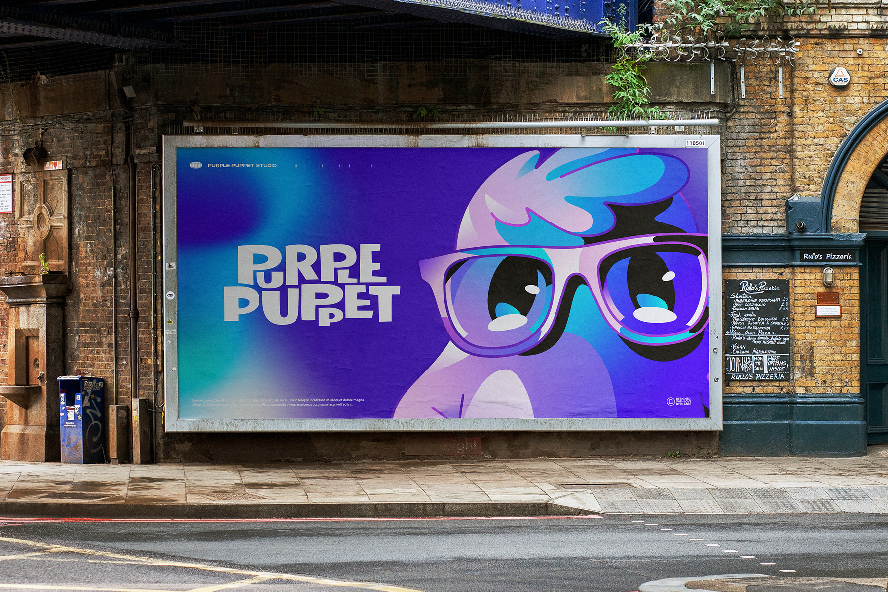 banner design with mascot and lettering logo