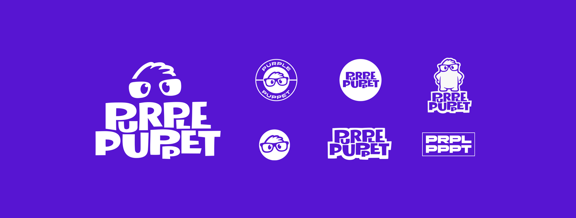 set of one color logos, badges and lettering logotypes on a purple background