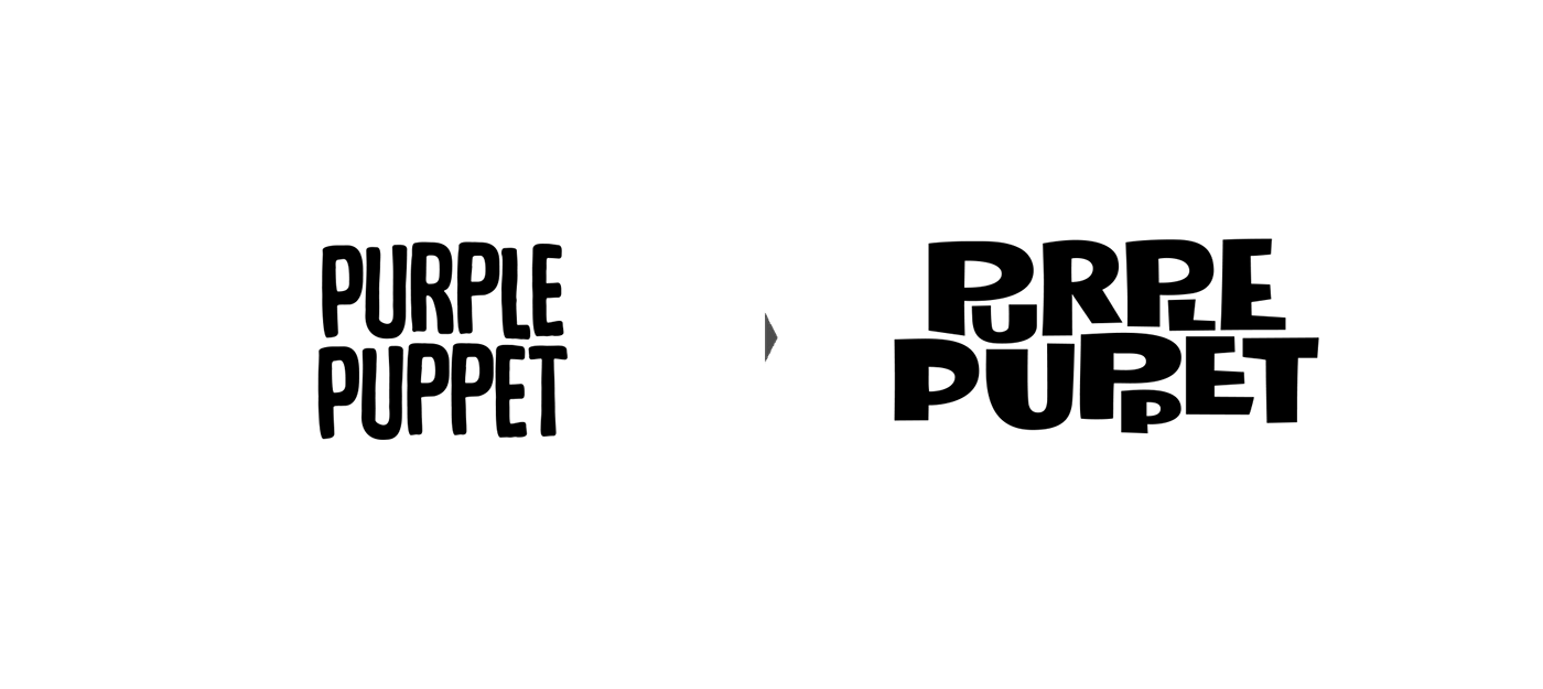 Purple Puppet logotype before and after