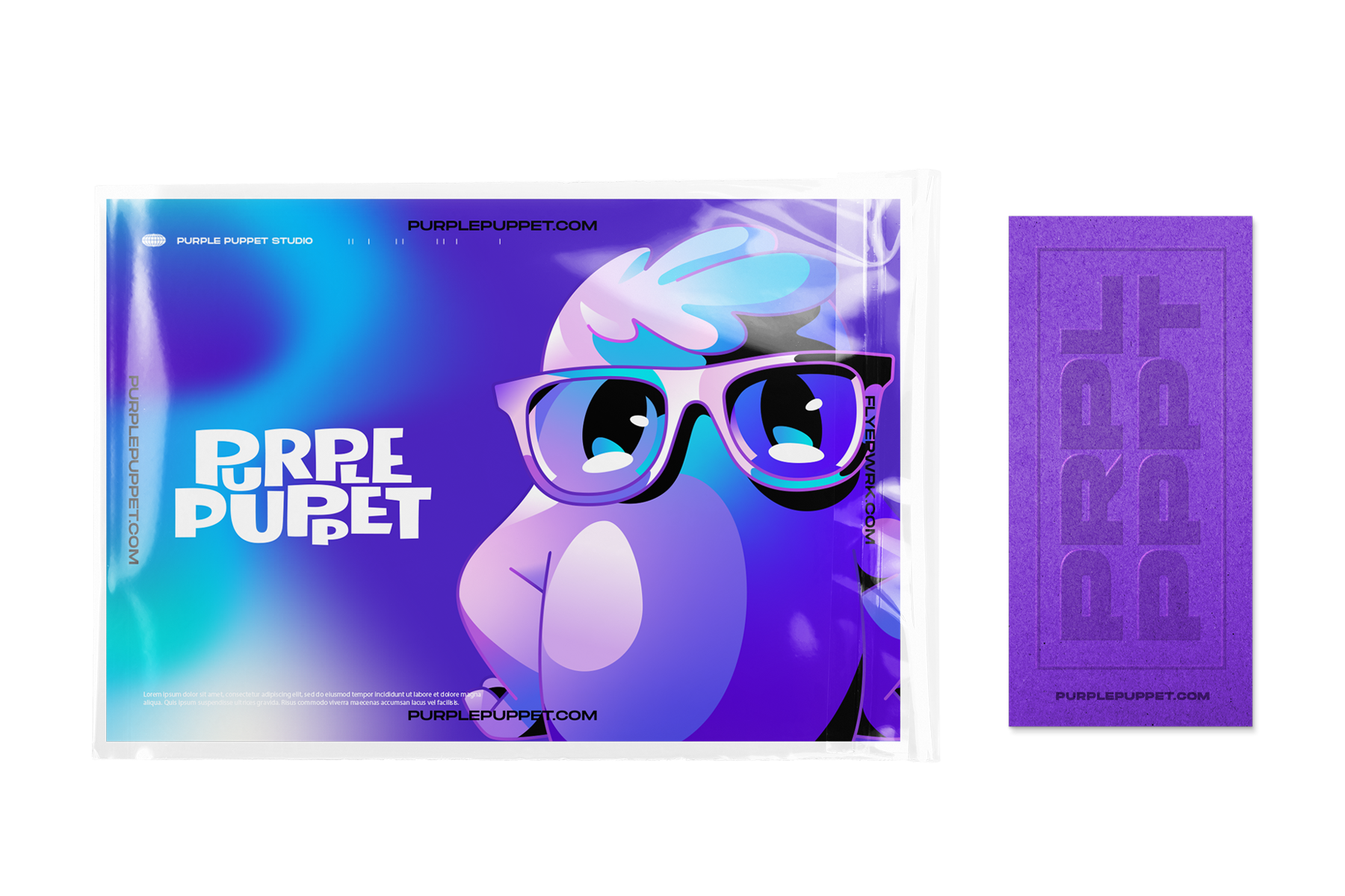 postcard with colorful branded identity and mascot on it