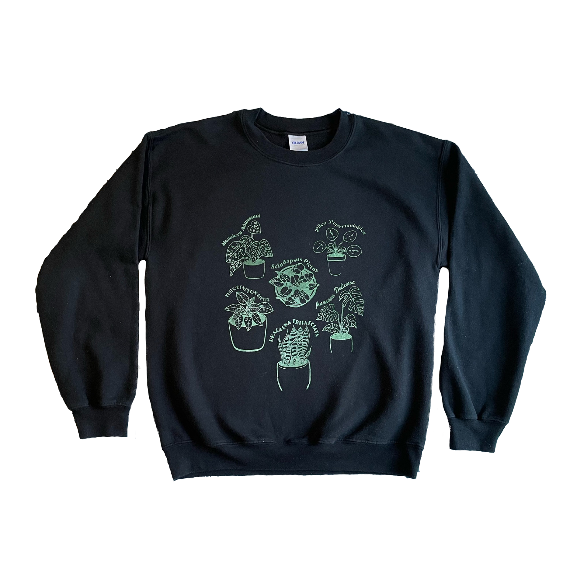 Green Ink on Black Cotton Crewneck