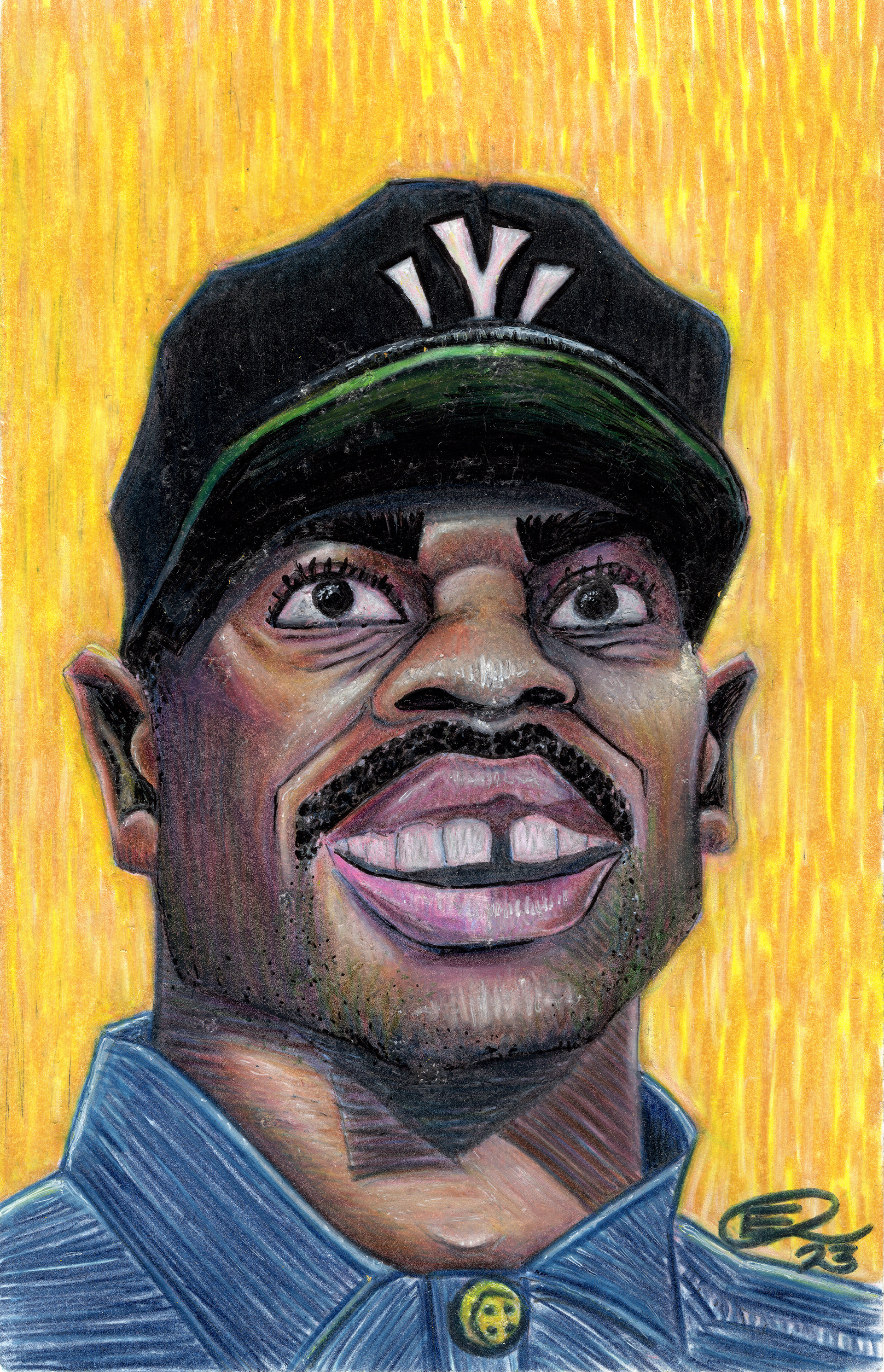 "Vince Staples" (2023) Prisma color and alcohol markers on 5x7 postcard.