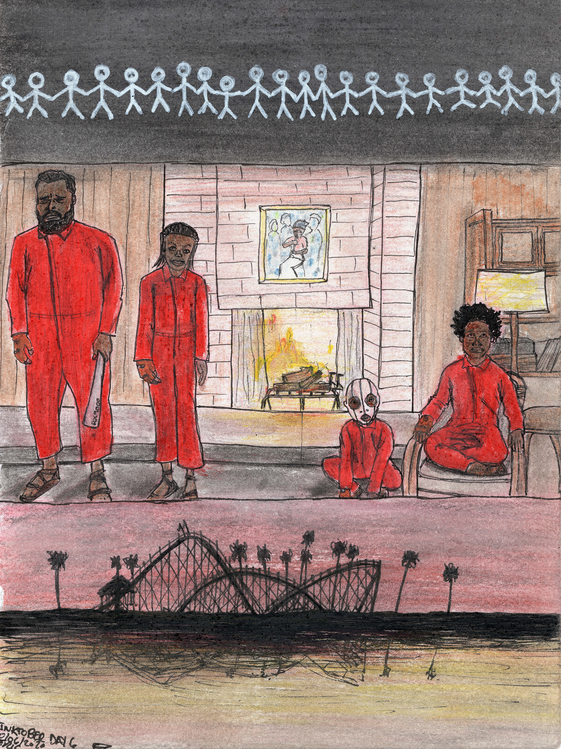 "US" (2020) Inktober  Series. Copic Multiliner and Watercolor Pencil on sketch paper. 