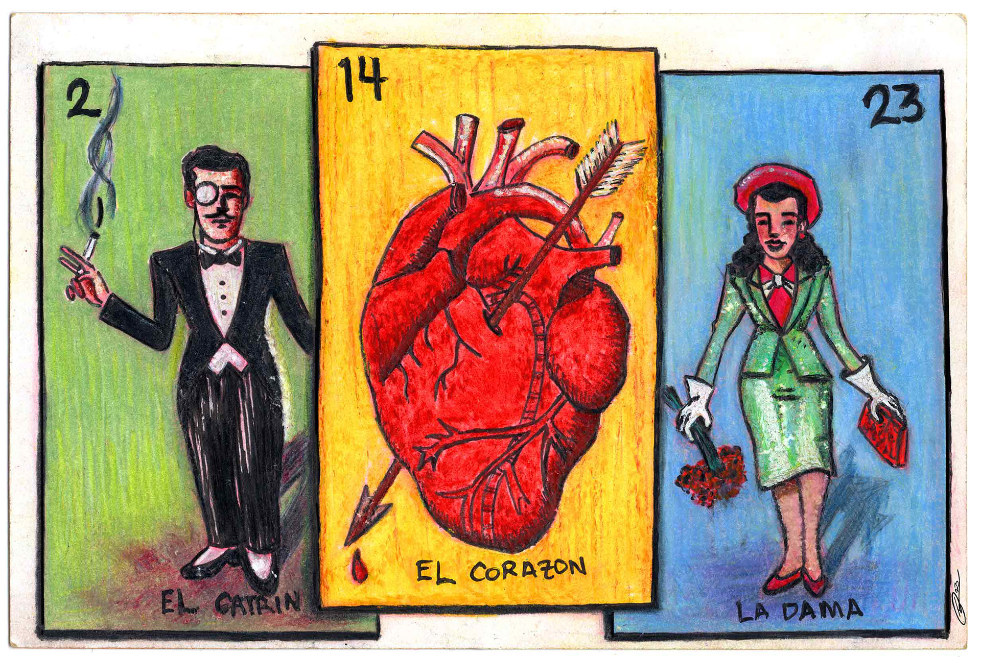 "I Hit the Lottery When I Met You"(2023) Valentine's Day Card. Illustration/title by me. Concept by my girlfriend Khalilha Haynes. Colored Pencils and alcohol markers on 5x7 postcard.