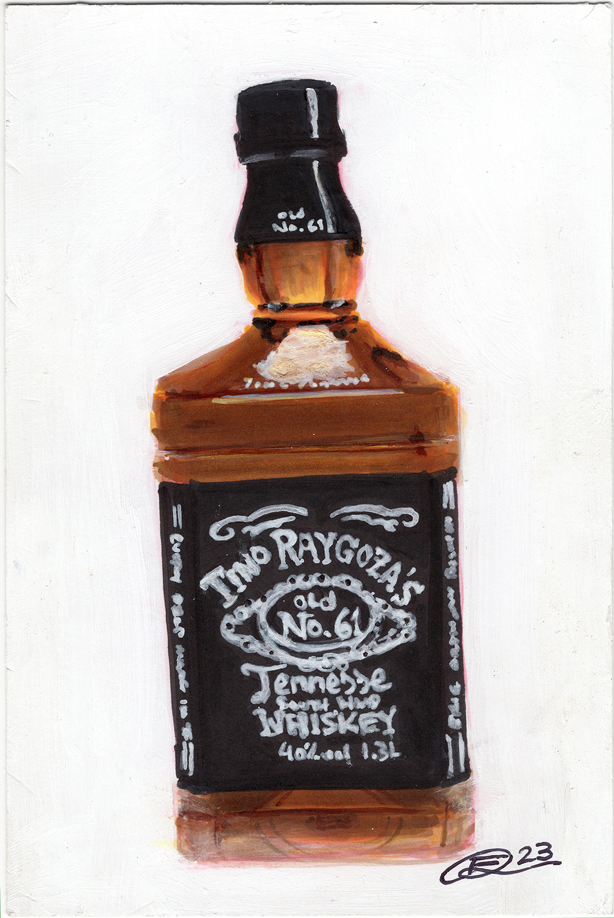 "Tino Raygoza's Old No. 61" Alcohol/Paint Markers on 4x6 postcard. Birthday painting for my father based on a song we like.