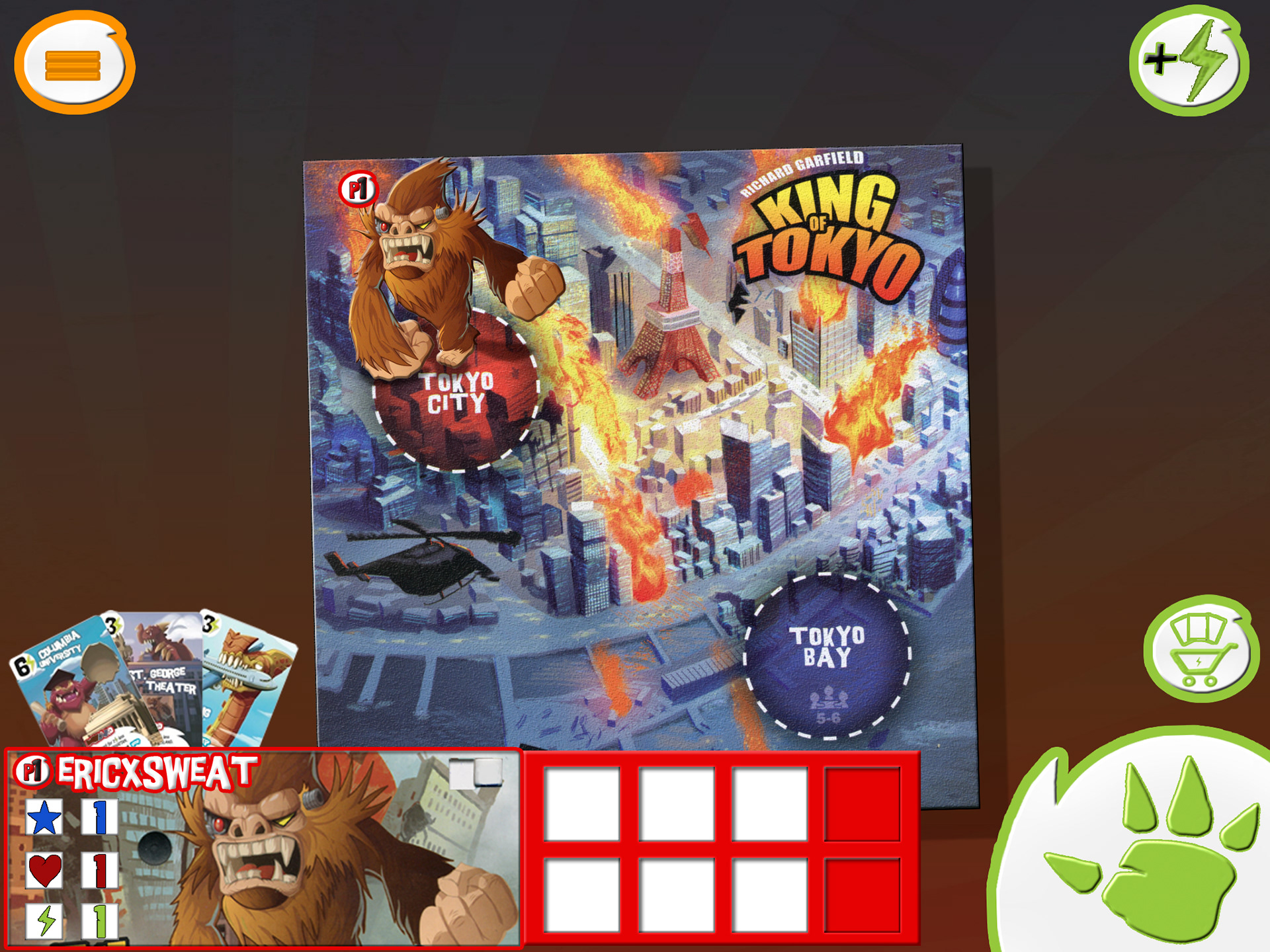 Roll Phase. Dice Slot slides out and the shop icon becomes clickable for special power ups.