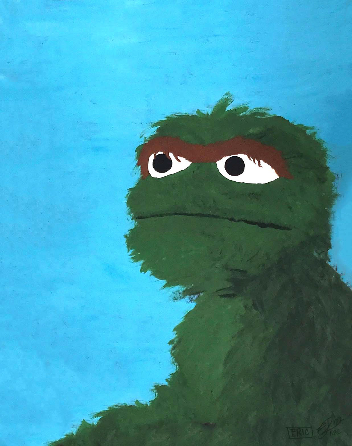 "Oscar the Grouch" (2018) Acrylic paint on Trash recepticle