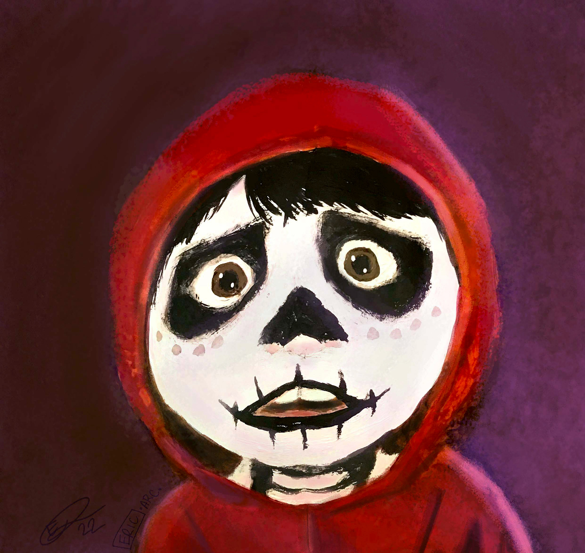 "Remember Me"(2019) Acrylic paint on a Pumpkin. Background / editing done in Photoshop