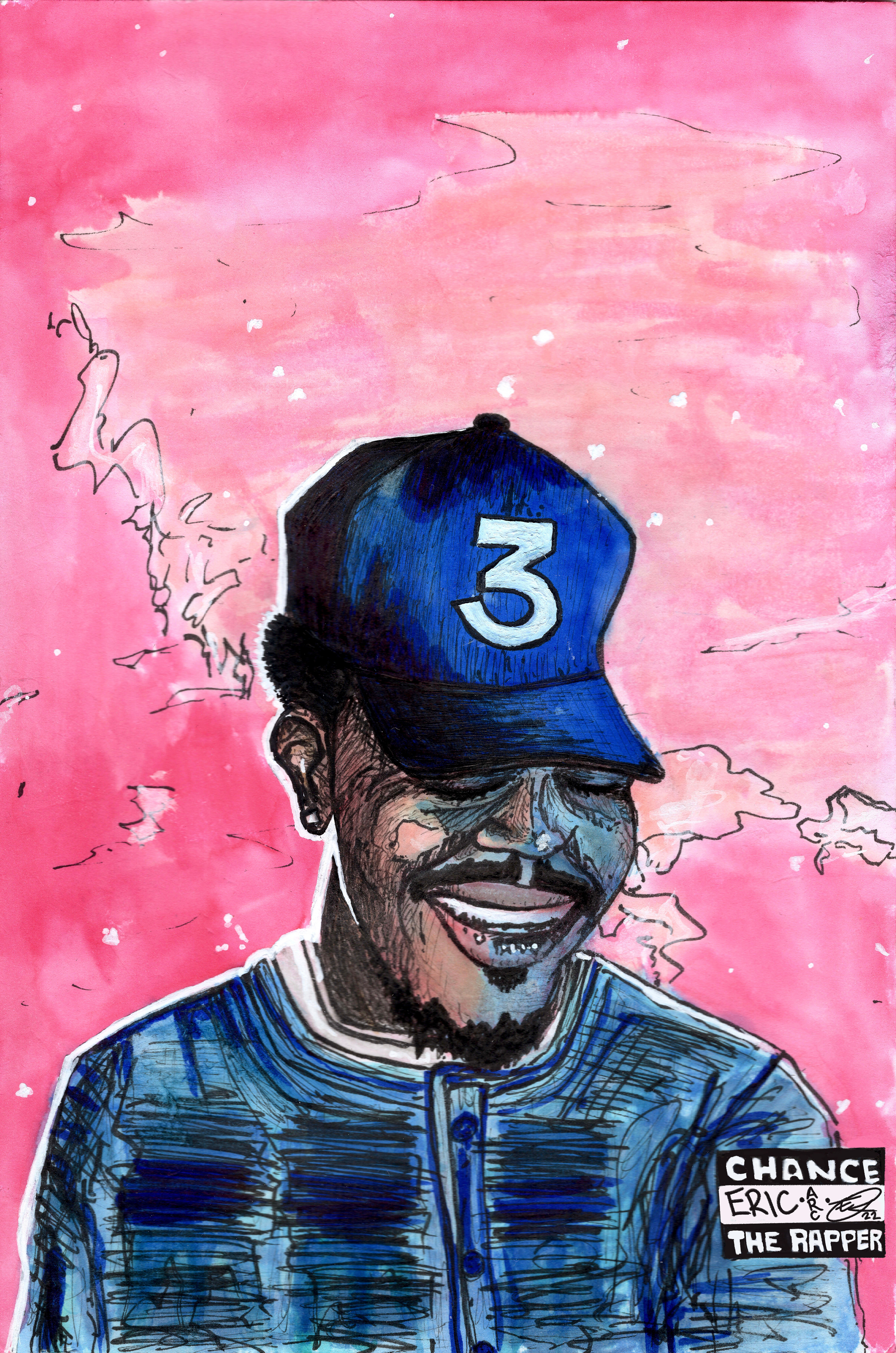 "3" (2022) Pentel Sign Pen, copic markers, Posca marker, watercolor markers, on 5x7 postcard. 