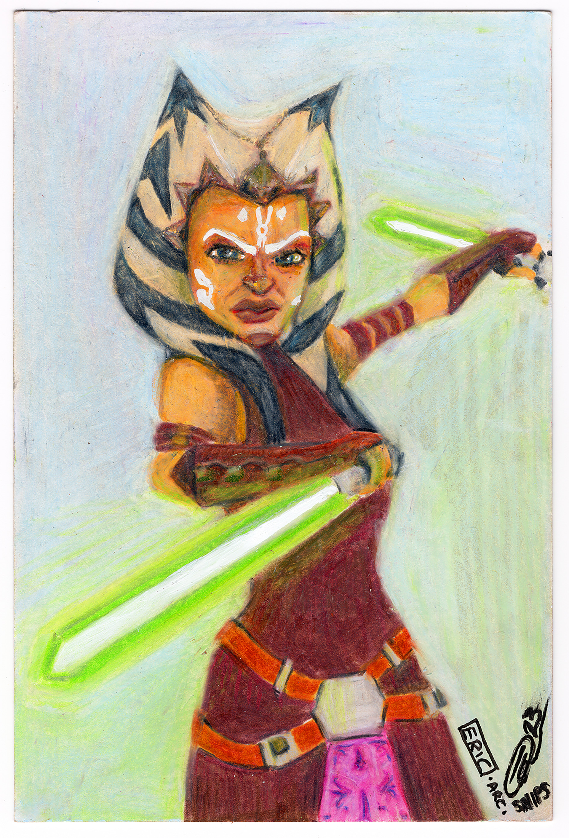 "Snips"(2023) Colored Pencil and Alcohol / Paint Markers on 4x6 Postcard