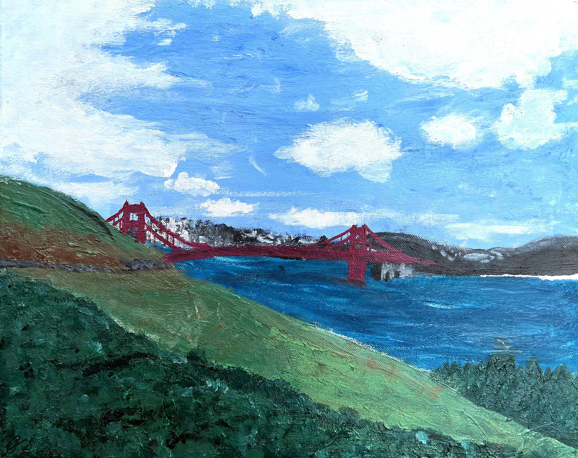 "View of Golden Gate Bridge from Point Reyes" (2016) Acrylic on Canvas. 18x24