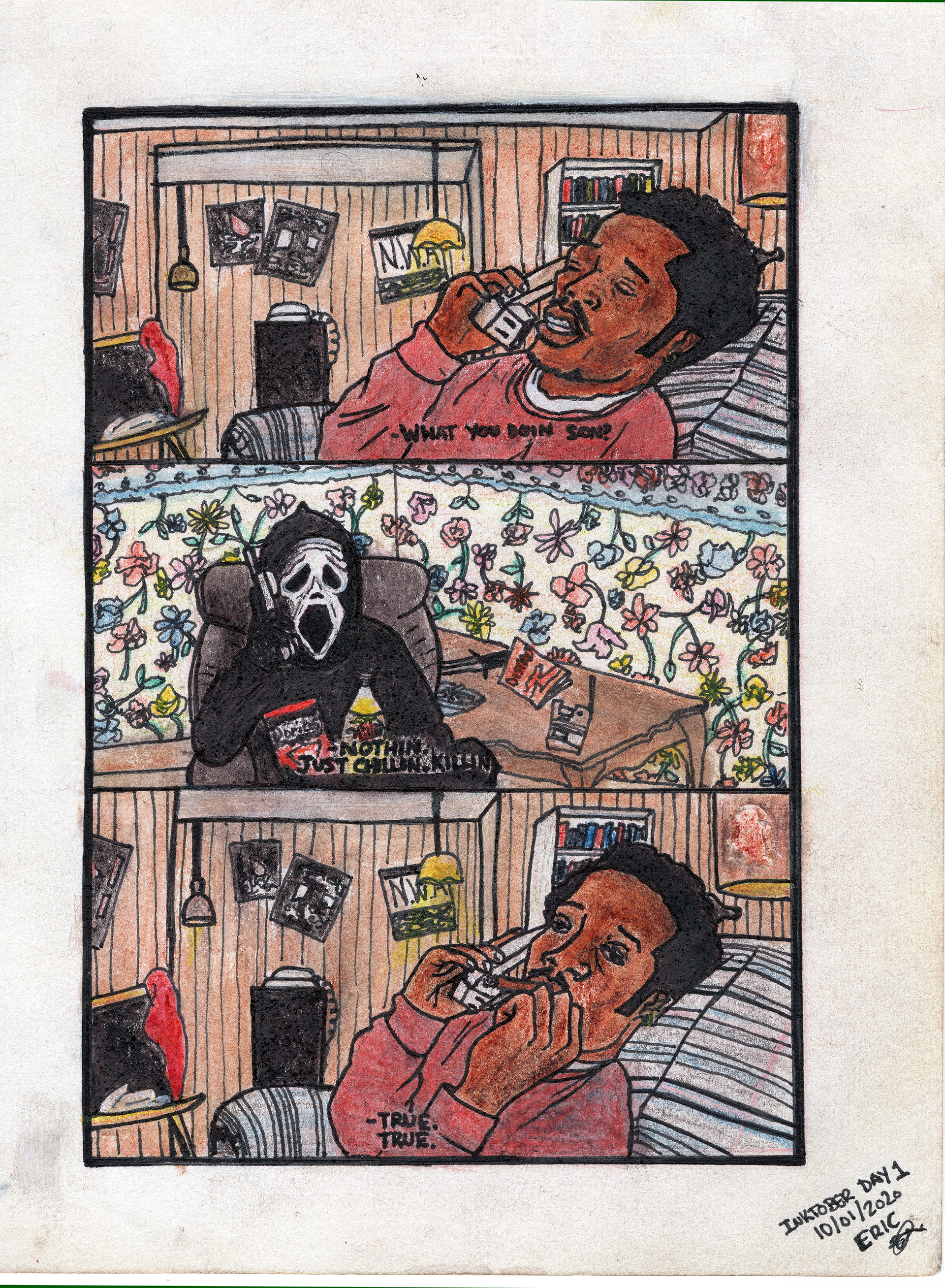 "Wyd Son?" (2020) Inktober Series. Copic Multiliner and Watercolor Pencil on sketch paper. 