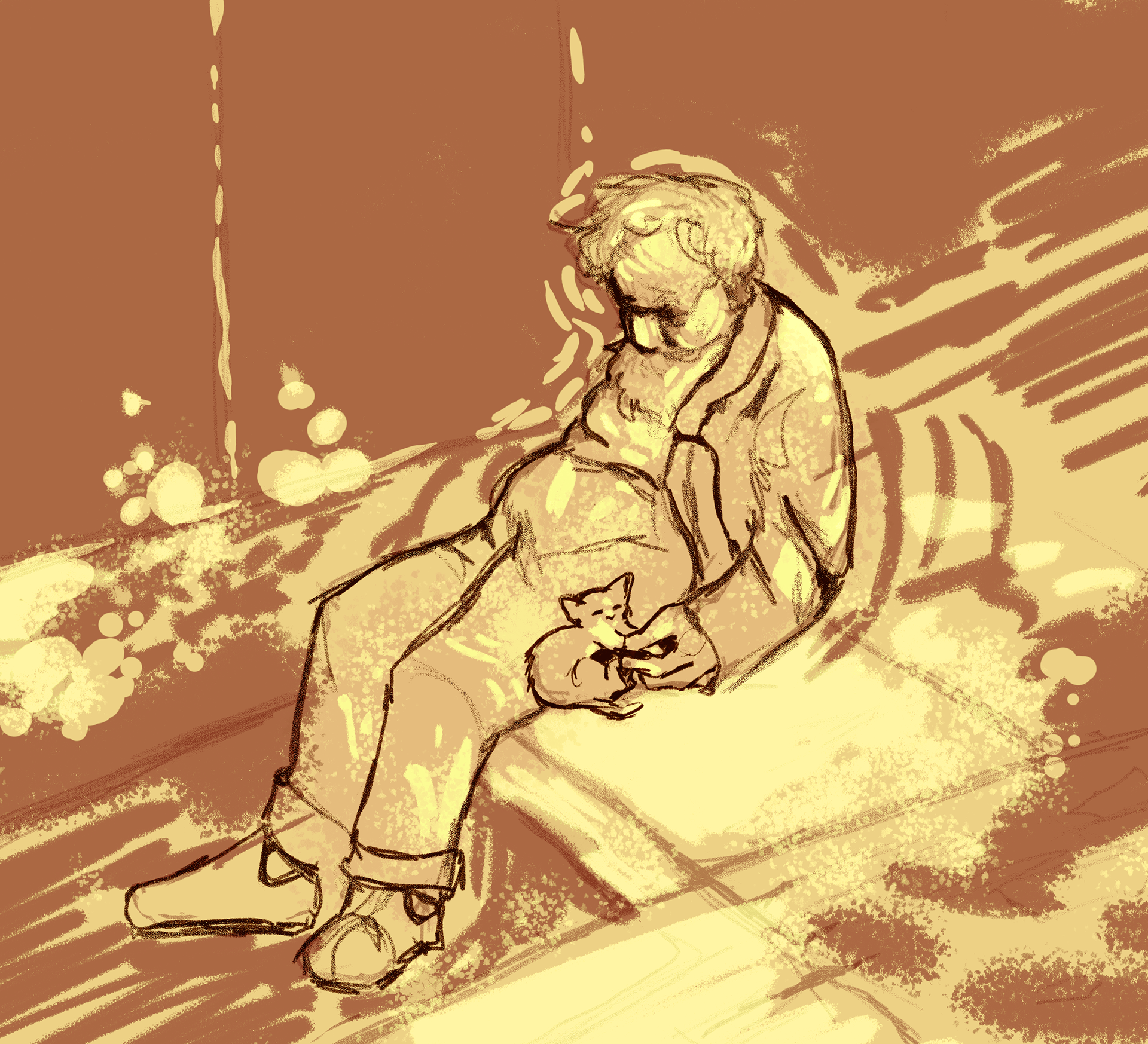 Old Man and Cat, 2024