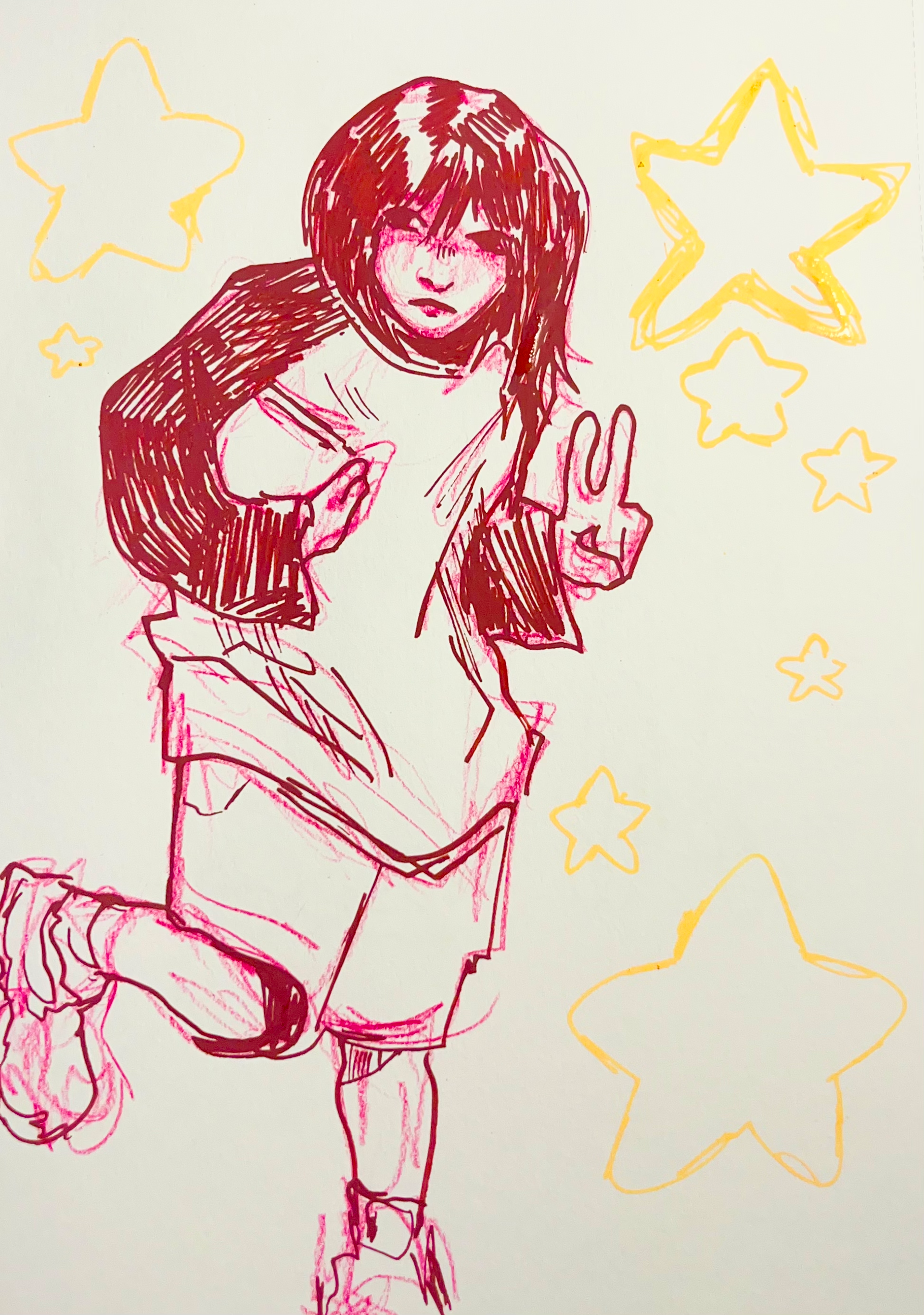 sketchbook page, colored pencil/posca pen, 2024