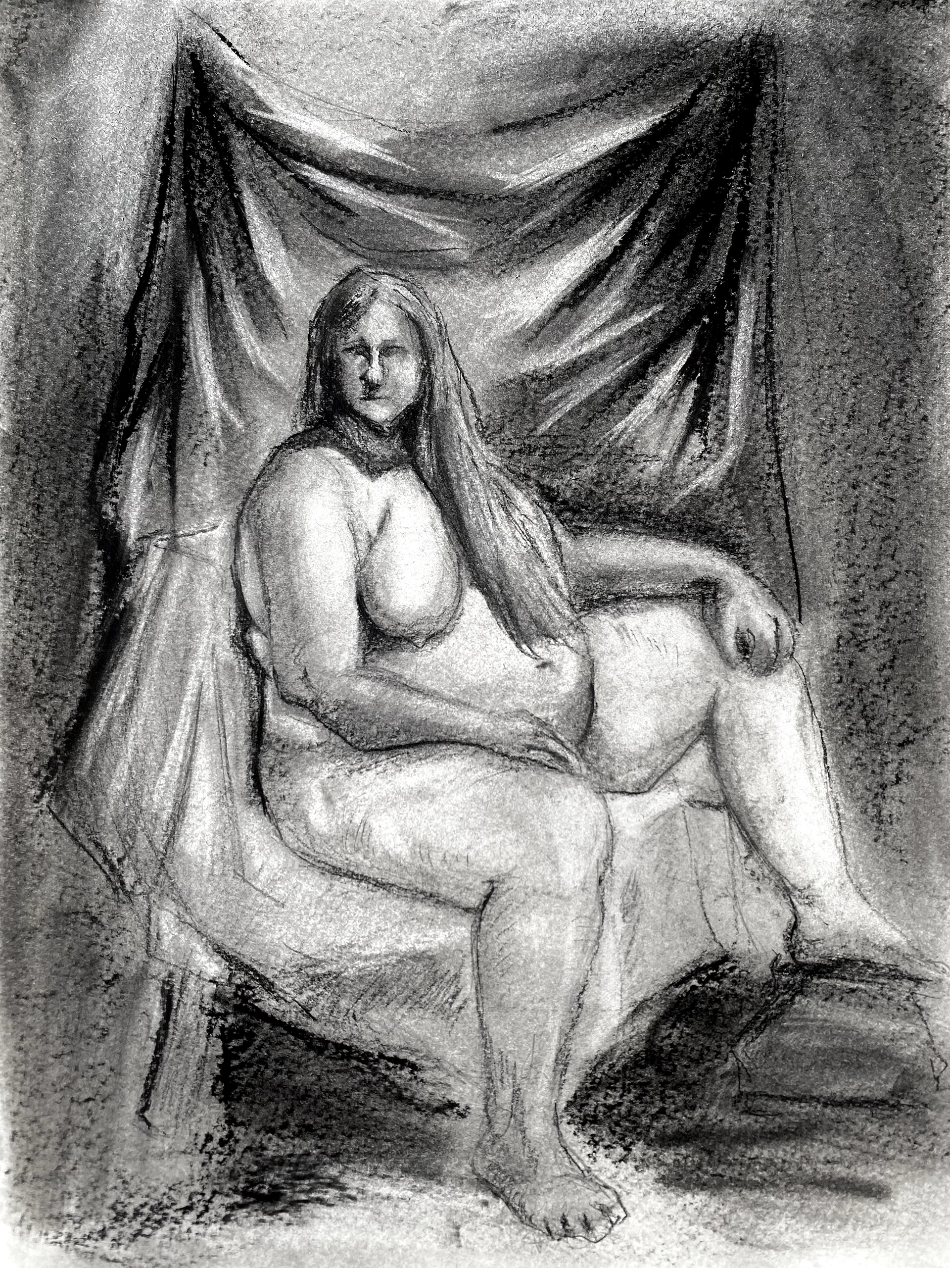 Figure Drawing in Ateleir, Charcoal, 11 x 17, 2022