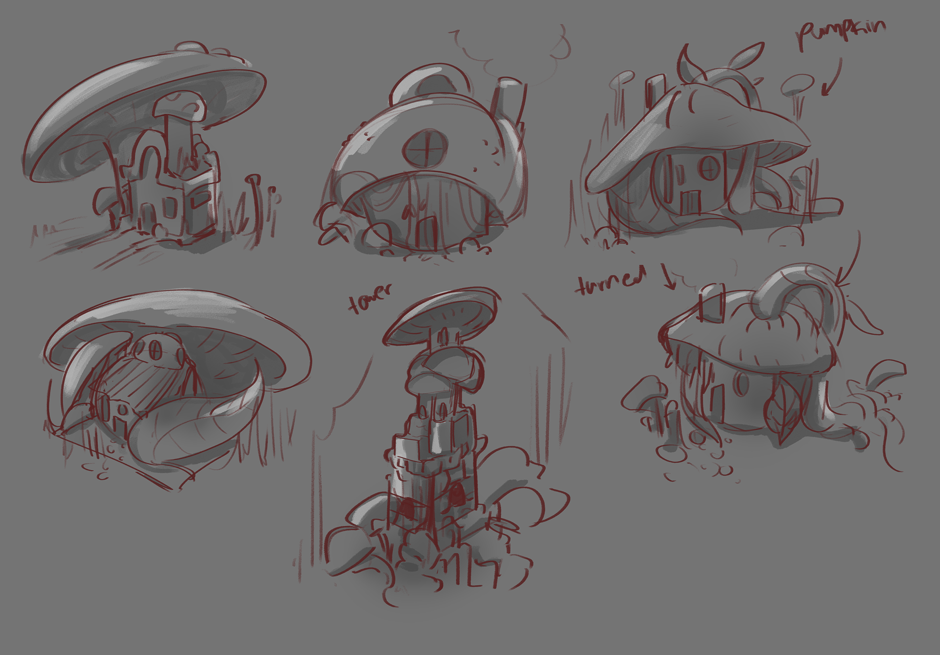 Mushroom Cottage Concept Art, Digital, 2022