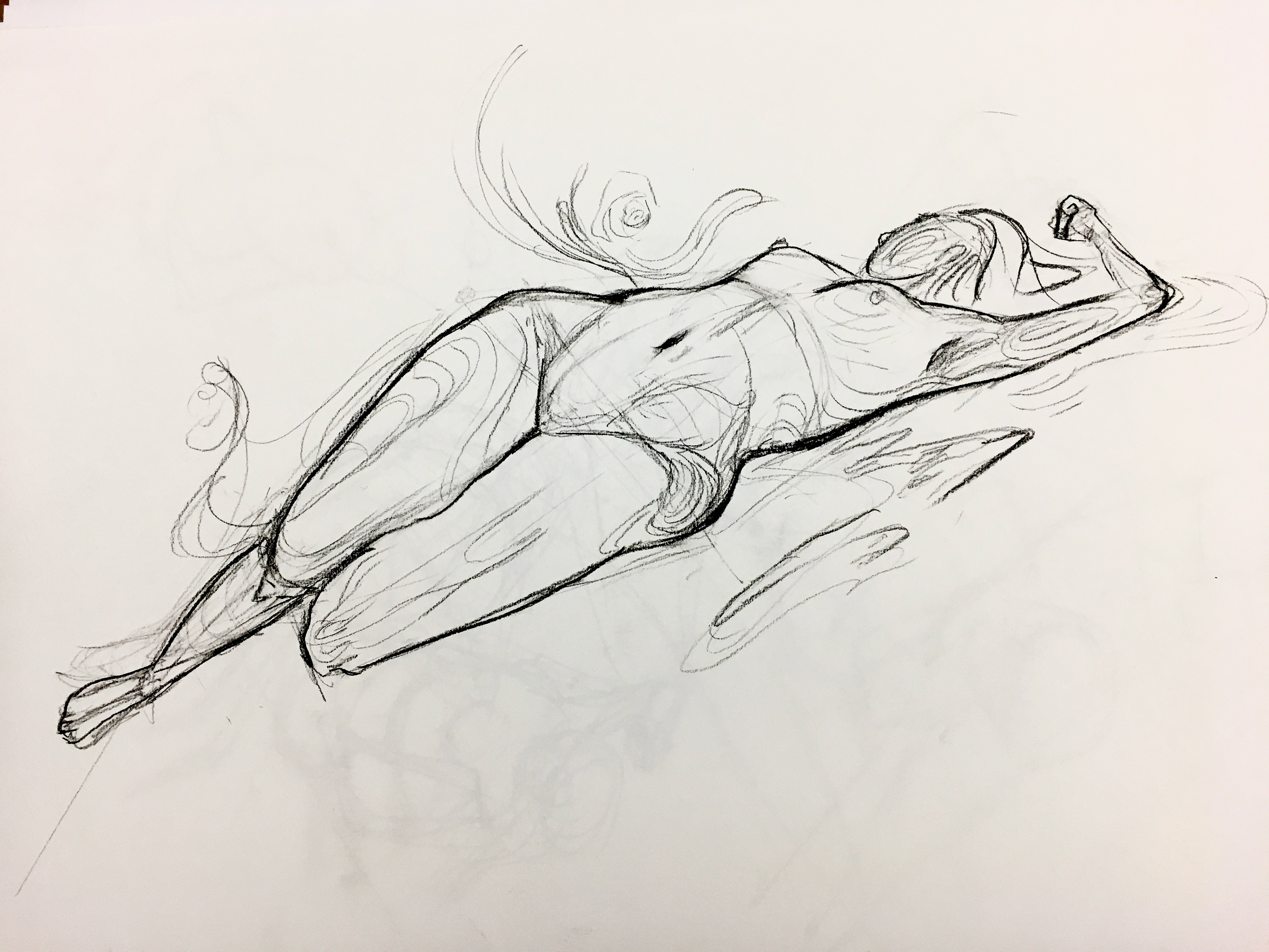 Figure Laying Down, Charcoal, 18 x 24 in, 2019