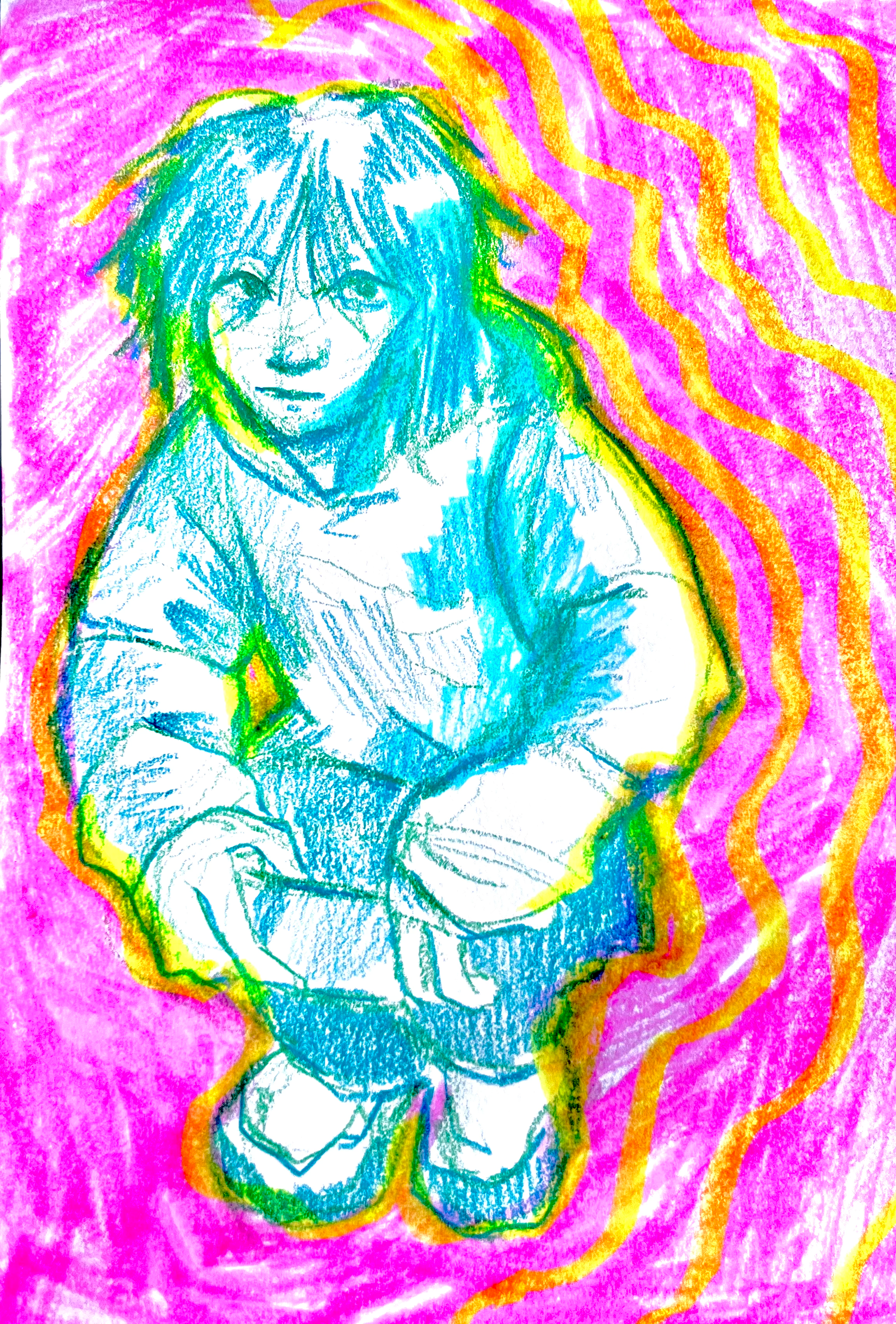 sketchbook page, colored pencil/highlighter, 2024