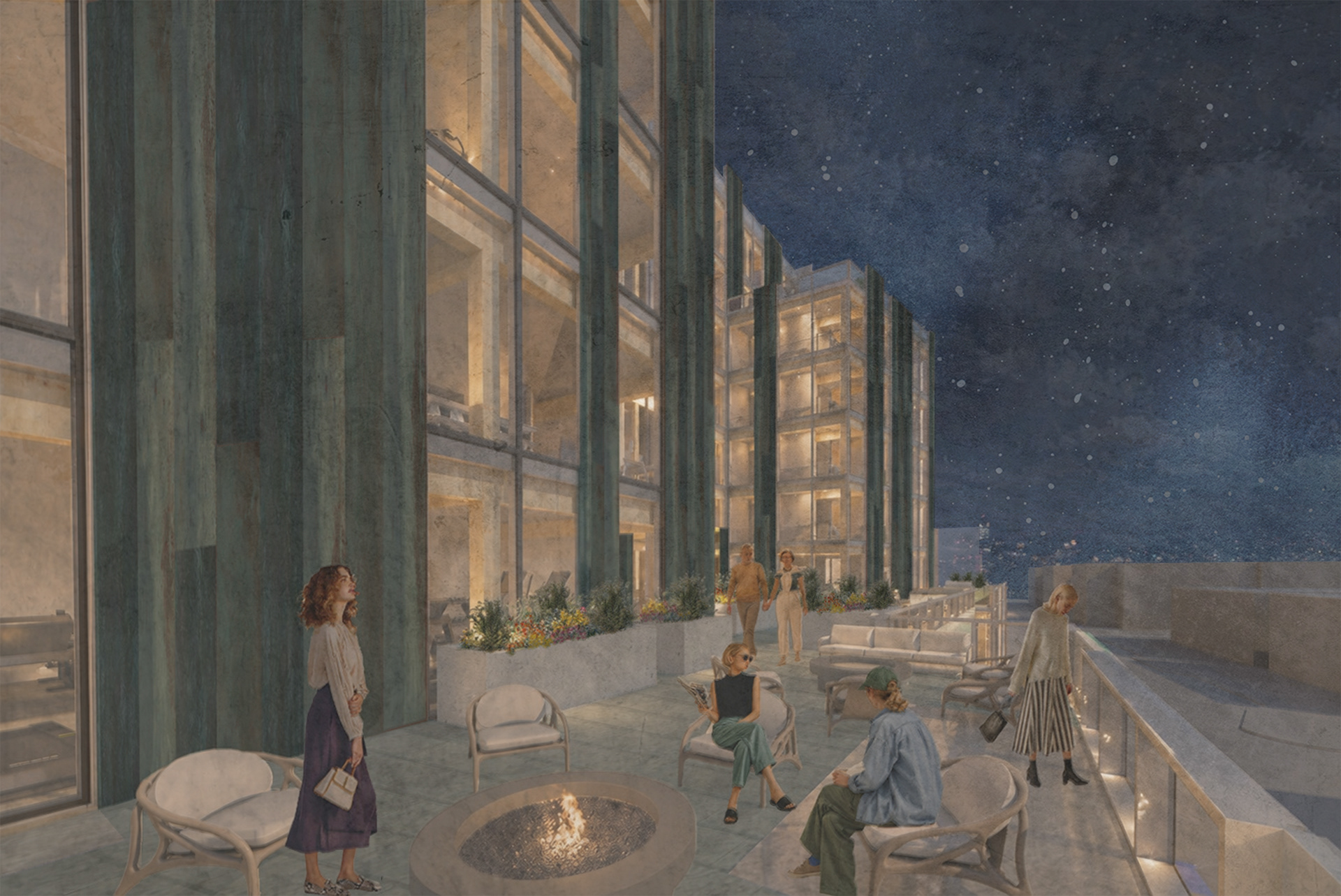 main patio at night
